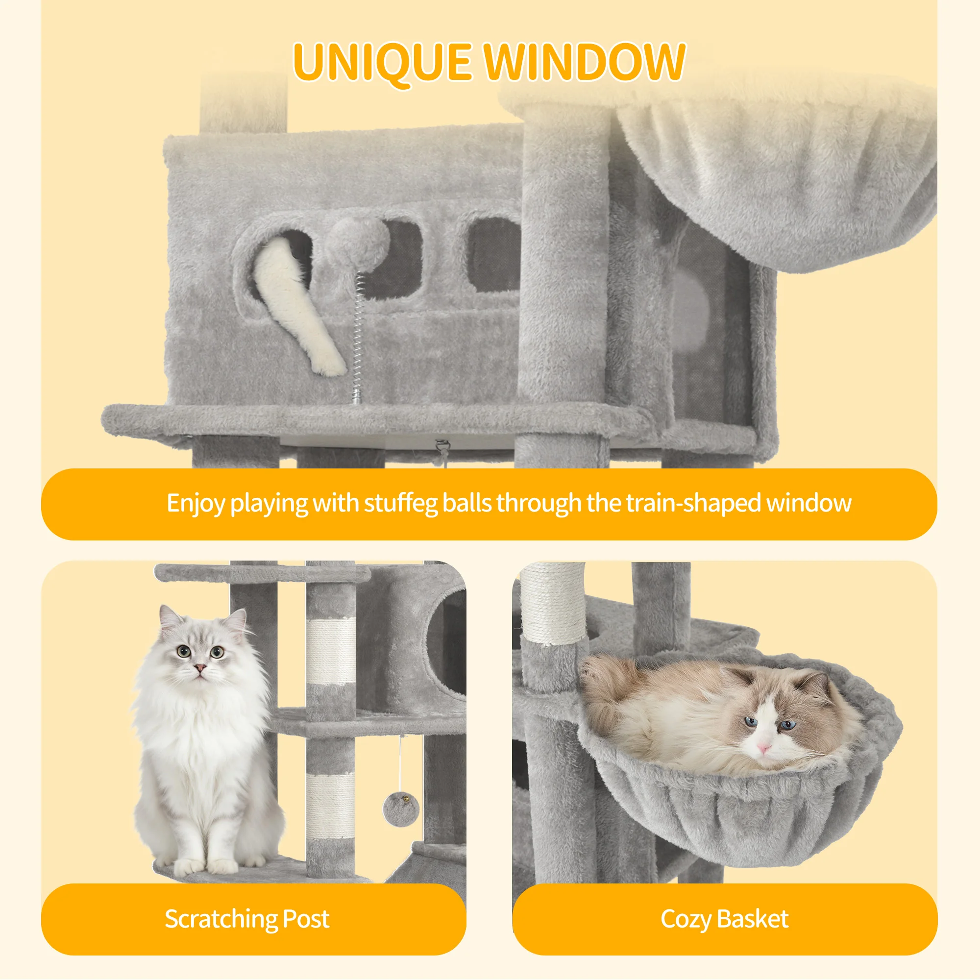 Arbre à chat de 170 cm, tour pour chat de grande taille, griffoir multi-niveaux avec grande perchoir, tapis lavable – Image 2