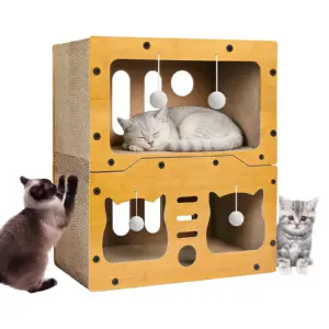 Maison pour chat multifonctionnelle à trois étages, griffoir et lit pour chat, en carton écologique, doux et confortable