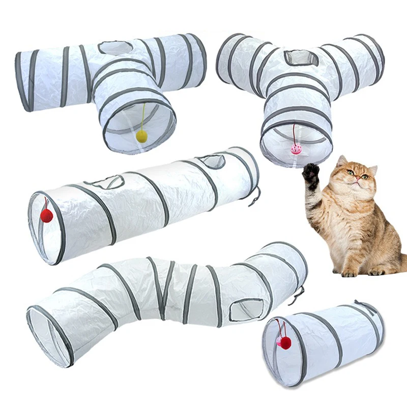 Jouets Tunnel pour chat de compagnie pliable blanc chat Kitty formation interactif jouet amusant pour chats lapin Animal jouer Tunnel Tube