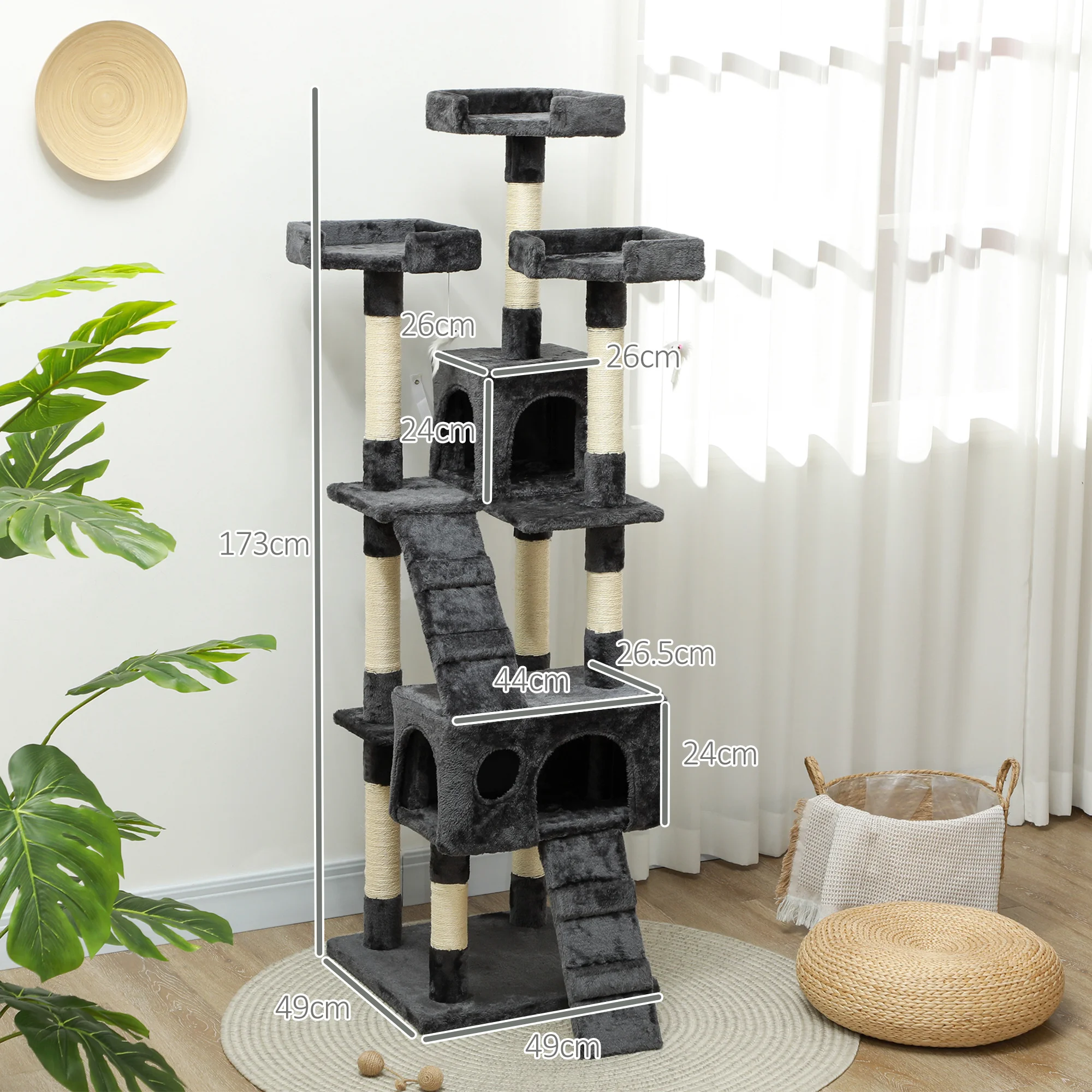 Arbre à chat PawHut, griffoir pour chat, griffoir pour chats, arbre à grimper pour chats, arbre de jeu – Image 3