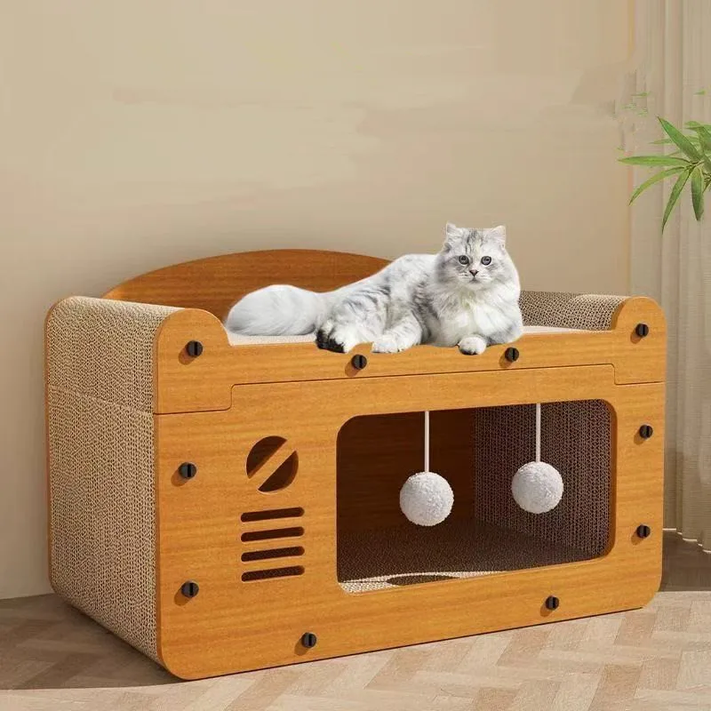 Maison à gratter en carton pour chat, lit de repos et tapis à gratter pour chaton, pour le jeu, le repos, le sommeil et comme poteau à gratter pour petits animaux