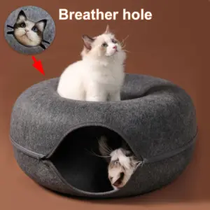 Nid Tunnel rond interactif pour petits chats, lit en feutre pour chatons, grattoir pour chat, beignet, jouet pour animaux de compagnie pour chats