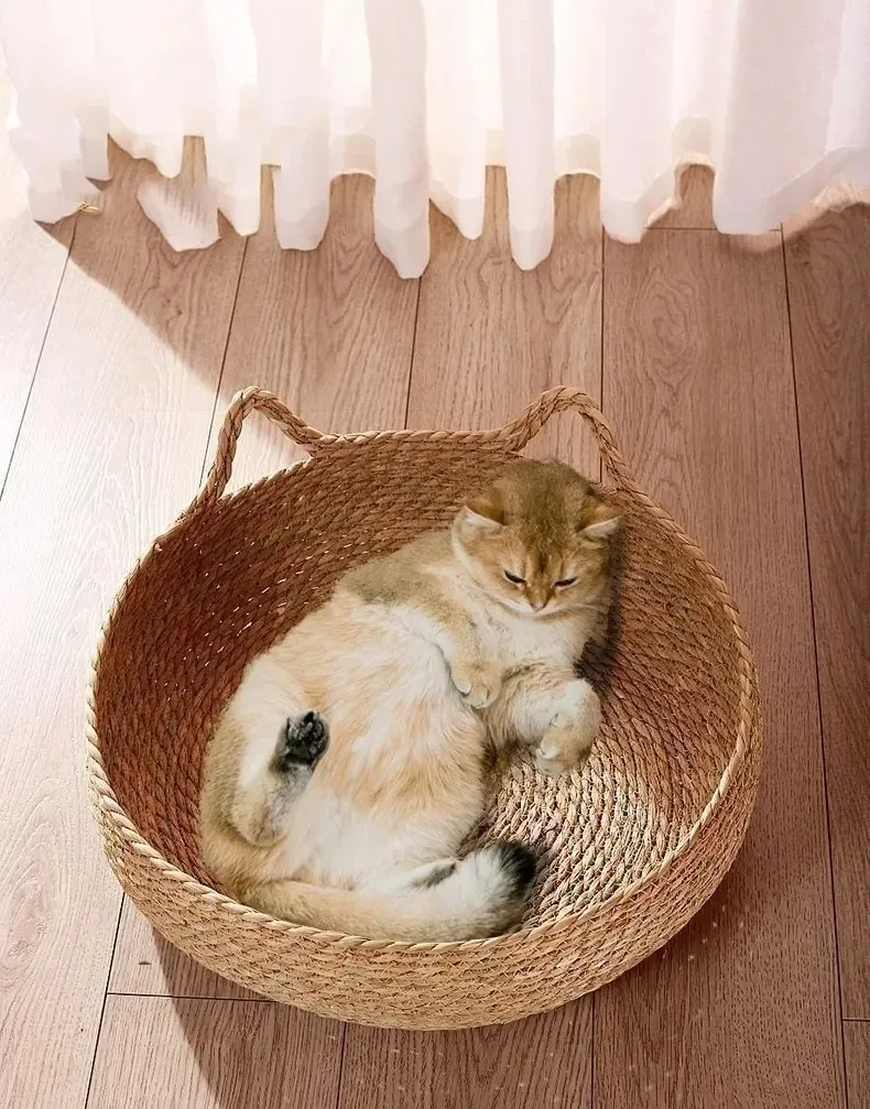 Lit pour chat tissé purement naturel, coussin lavable universel, accessoire de fournitures pour animaux de compagnie, adapté à l'hiver, adapté à toutes les saisons. – Image 5