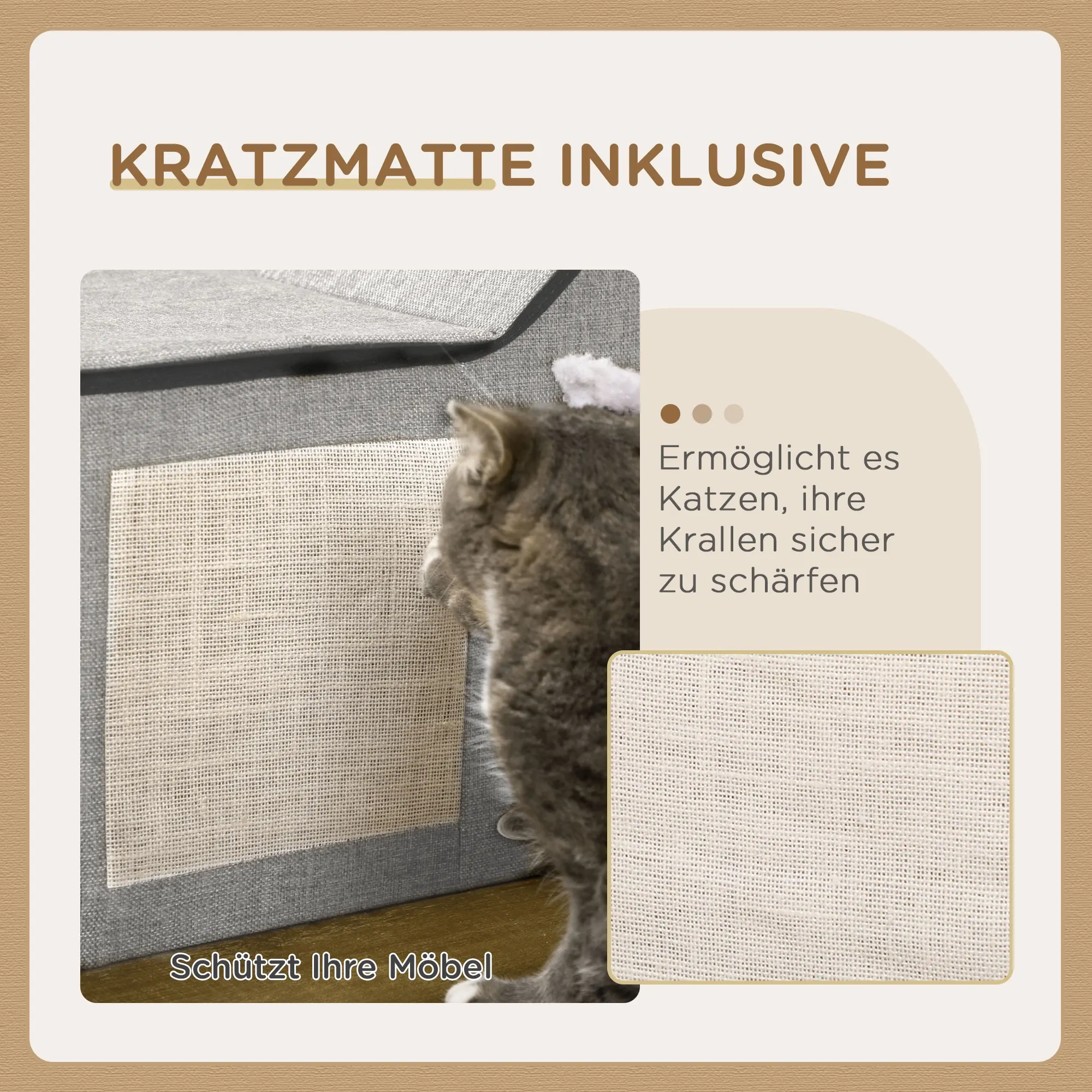 Cave pour chat PawHut, maison pour chat avec zone à gratter, doubles portes, balle jouet en polyester – Image 4