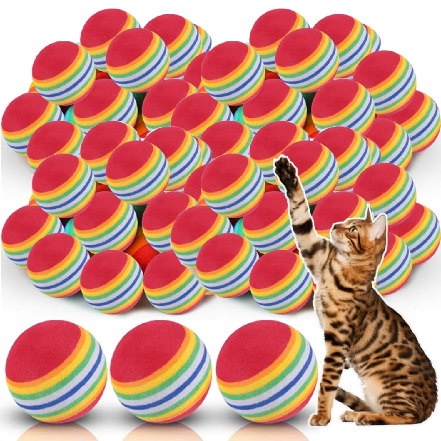 Balle de jeu colorée pour chat, 10 à 30 pièces, balle arc-en-ciel élastique résistante aux morsures, jouet interactif pour chaton et chiot, fournitures pour animaux de compagnie