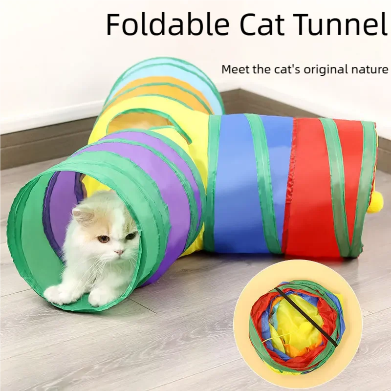 Tunnel pour chat Tube Kitty Tunnel ennuyé chat jouets pour animaux de compagnie Peek trou jouet interactif pour chats d'intérieur exercice amusant réduire l'anxiété Durable – Image 2