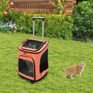 Chariot portable pour animaux de compagnie, chariot à roulettes pour chat, sac à dos pour animaux de compagnie avec maille respirante, chariot pliable pour chien avec roues pour les voyages, la randonnée