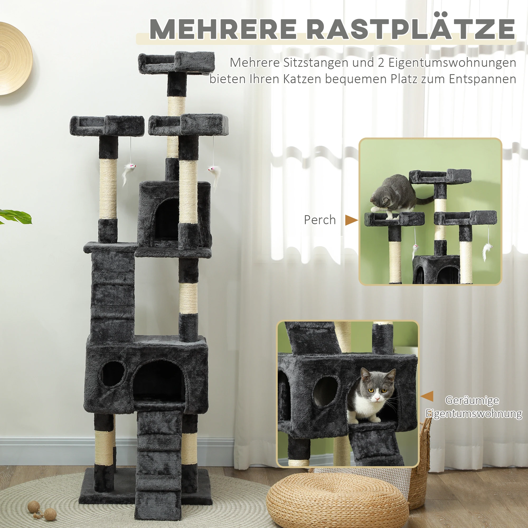 Arbre à chat PawHut, griffoir pour chat, griffoir pour chats, arbre à grimper pour chats, arbre de jeu – Image 6