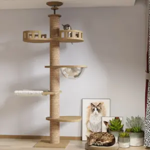Arbre à chat réglable, jouet d'escalade, tour pour chat, maison du sol au plafond, condo multi-niveaux, meubles pour animaux de compagnie