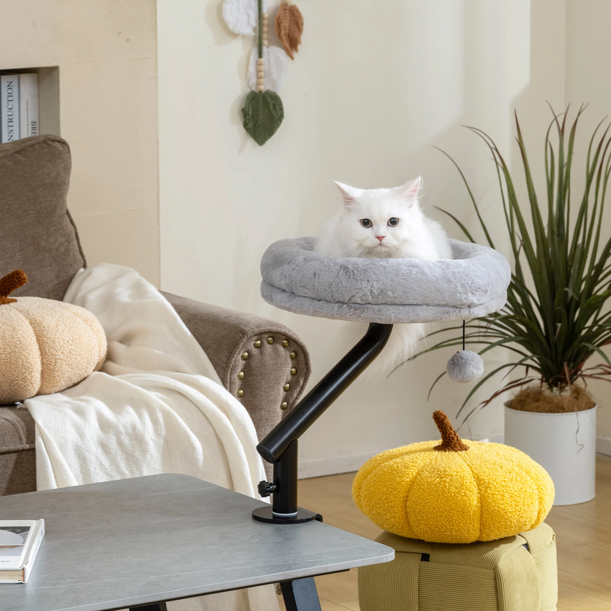 Lit pour chat gris rotatif 360° avec hauteur réglable – Image 2