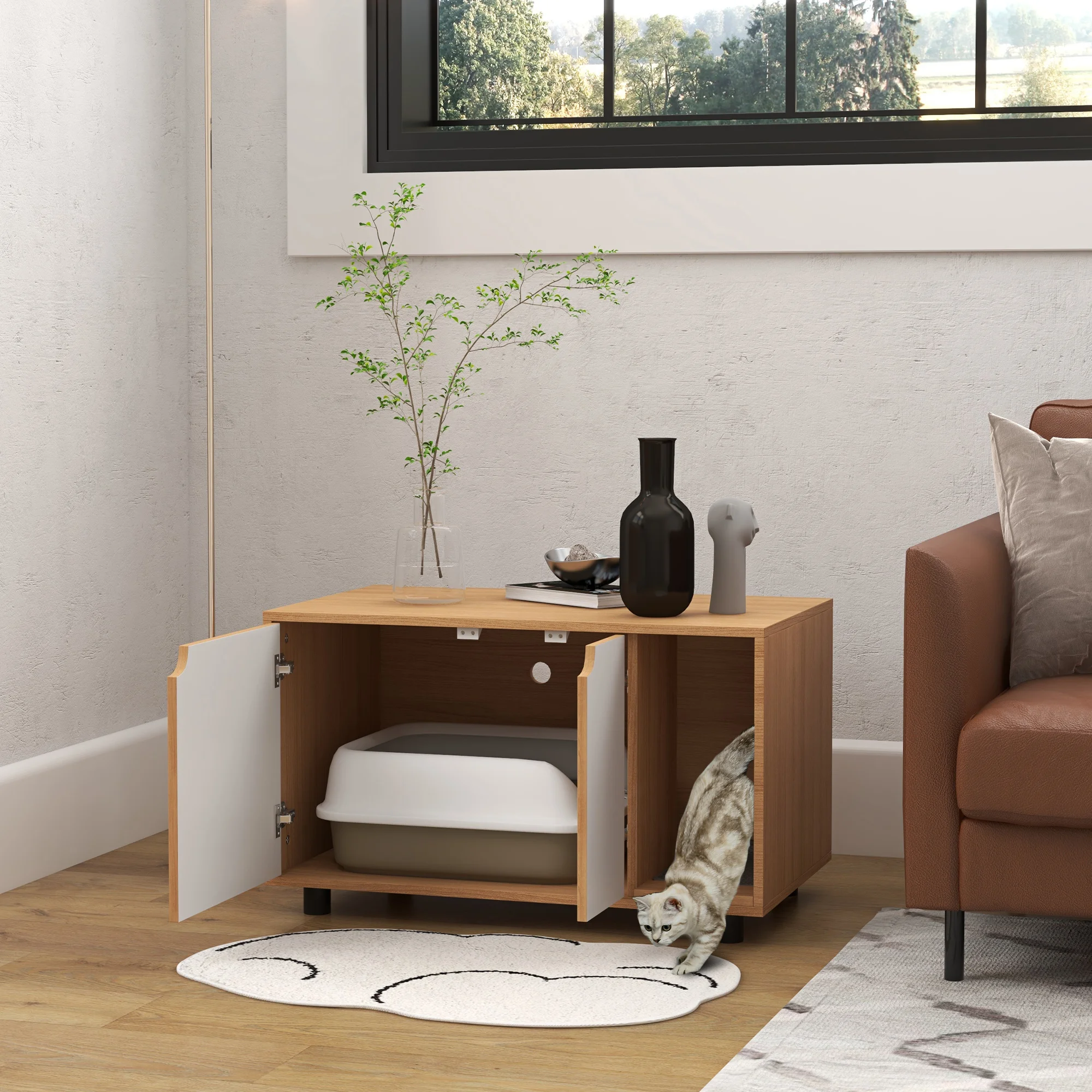 Meuble 2-en-1 style scandinave pour bac à litière – Image 4