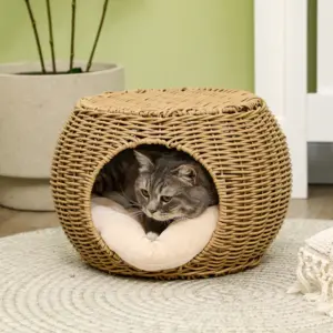 Maison en rotin tressé 2 niveaux avec coussin doux
