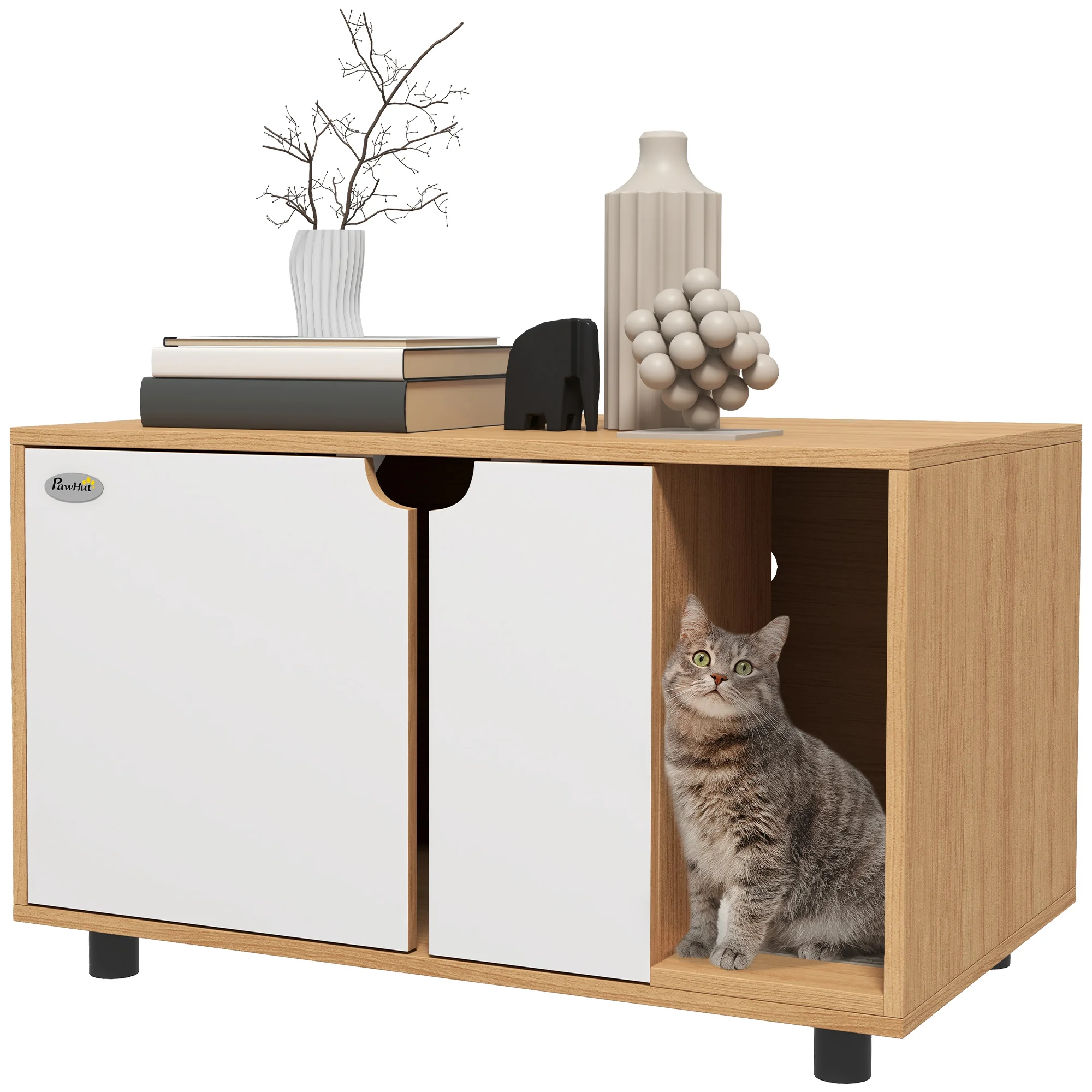 Meuble 2-en-1 style scandinave pour bac à litière