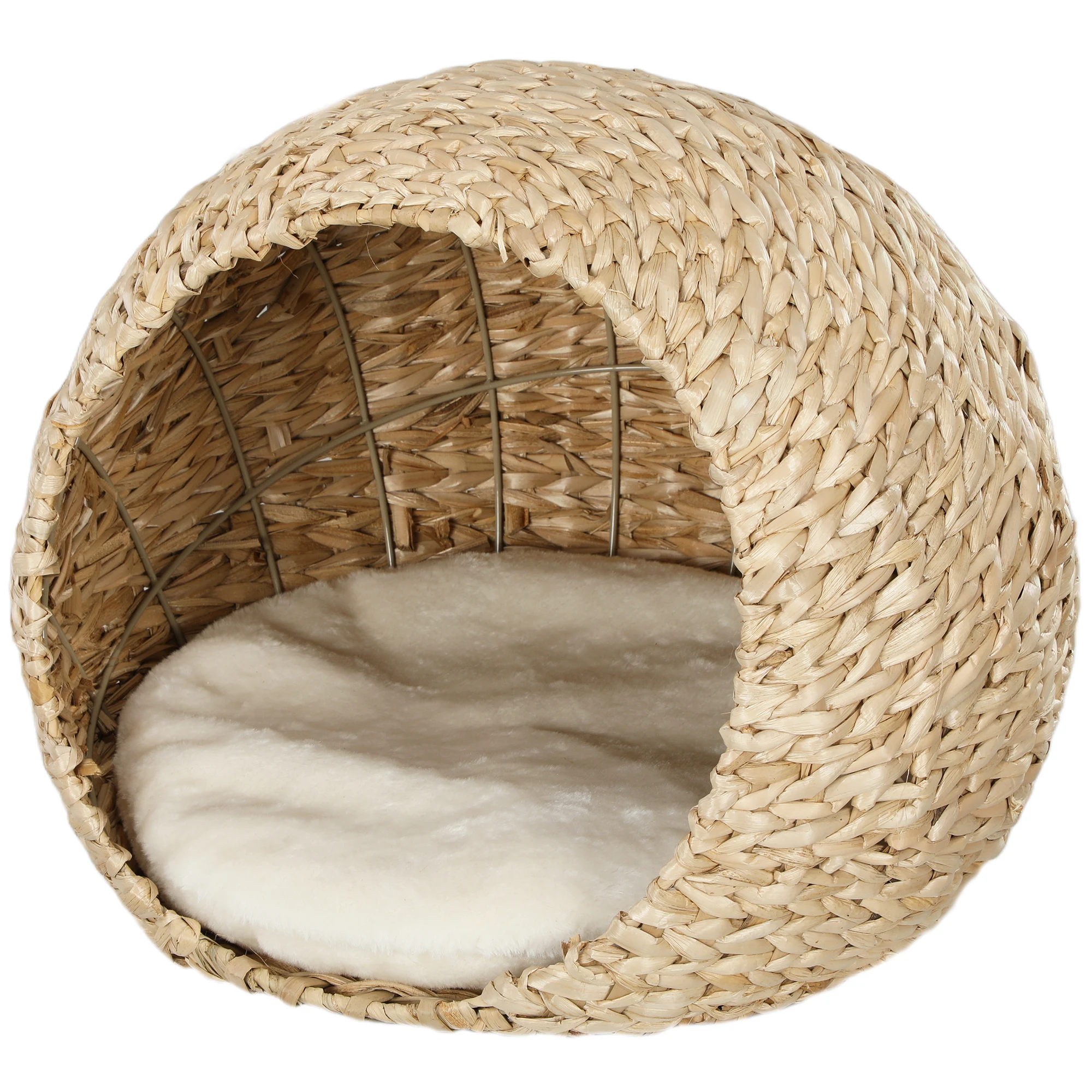 Lit-caverne en osier tissé main avec coussin amovible pour chat – Image 3