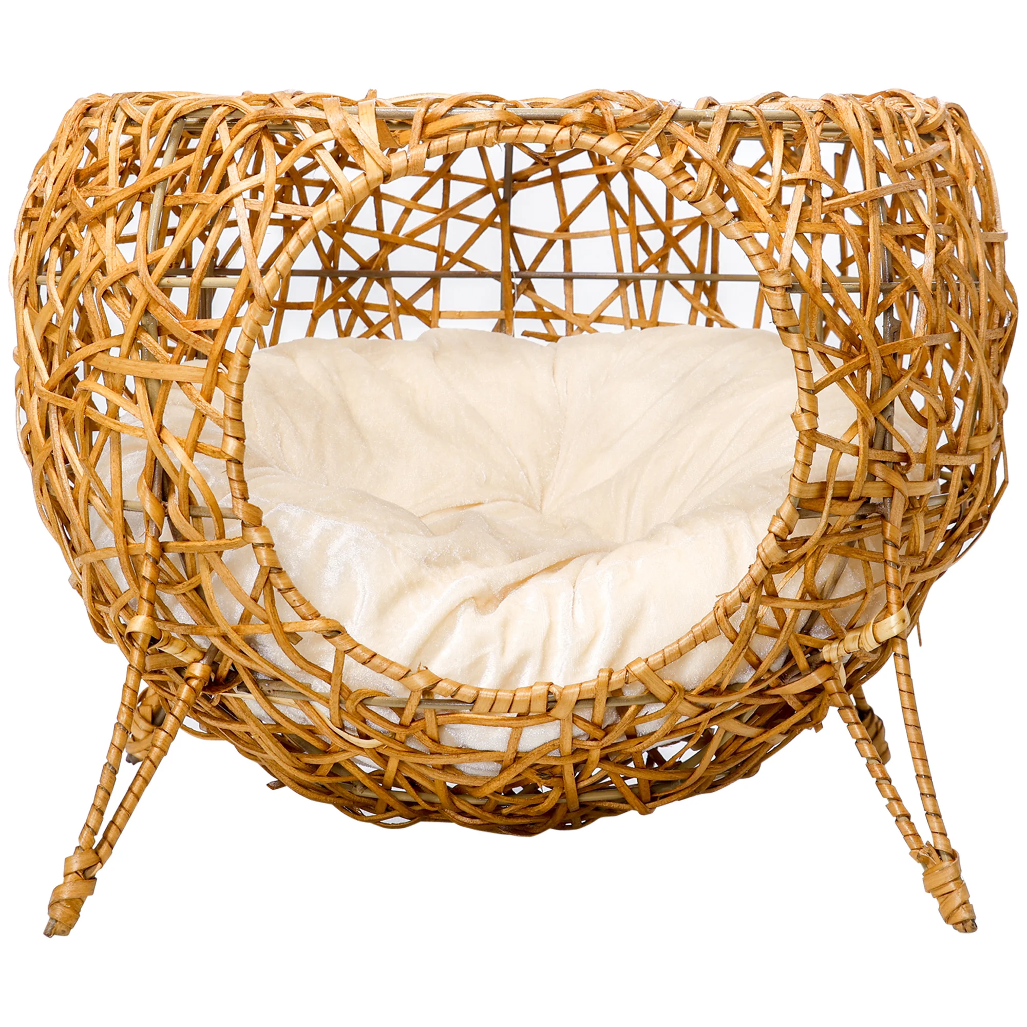 Lit rotin surélevé avec coussin doux et cachette chaton – Image 2