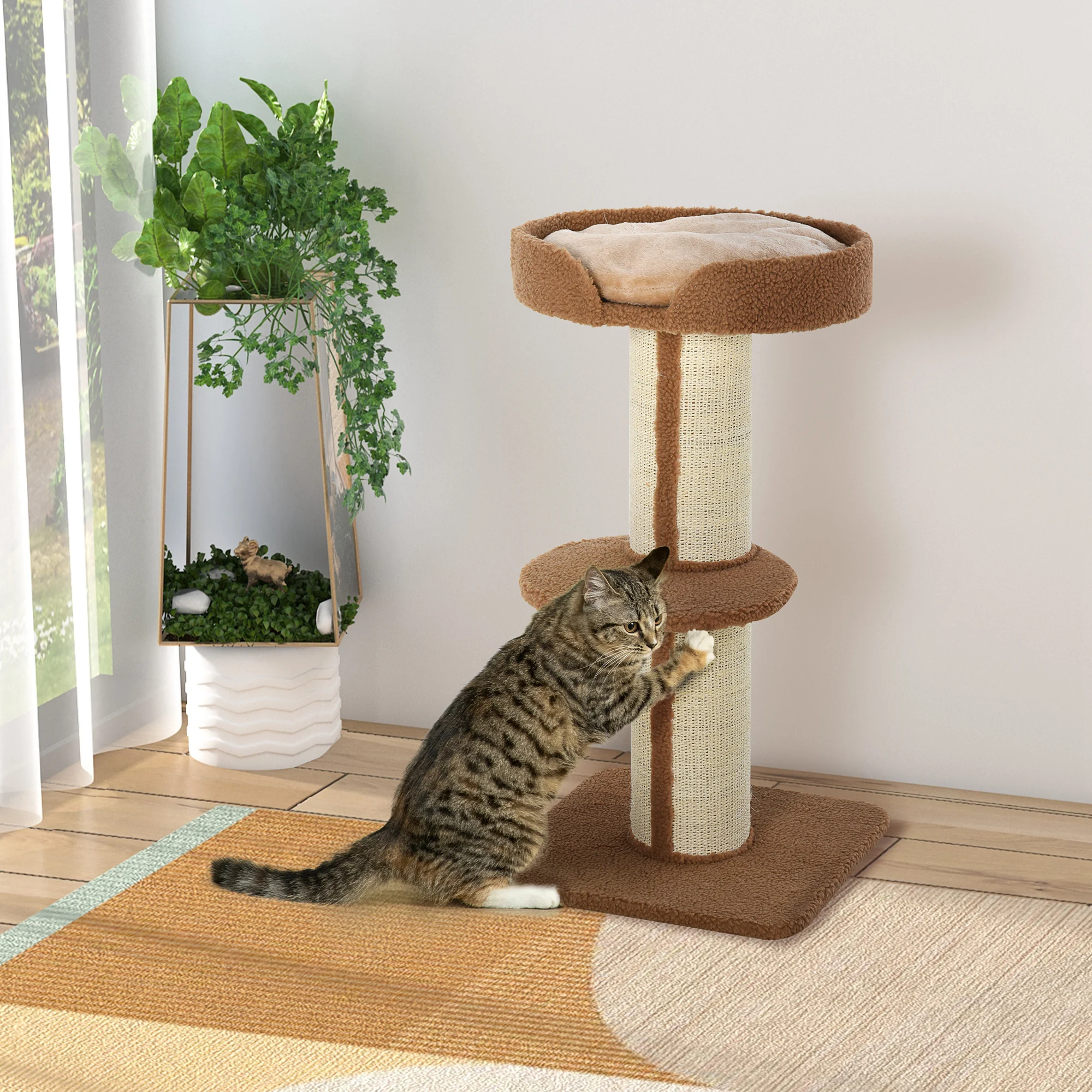 Arbre à chat avec centre d'activités, griffoir et deux plateformes
