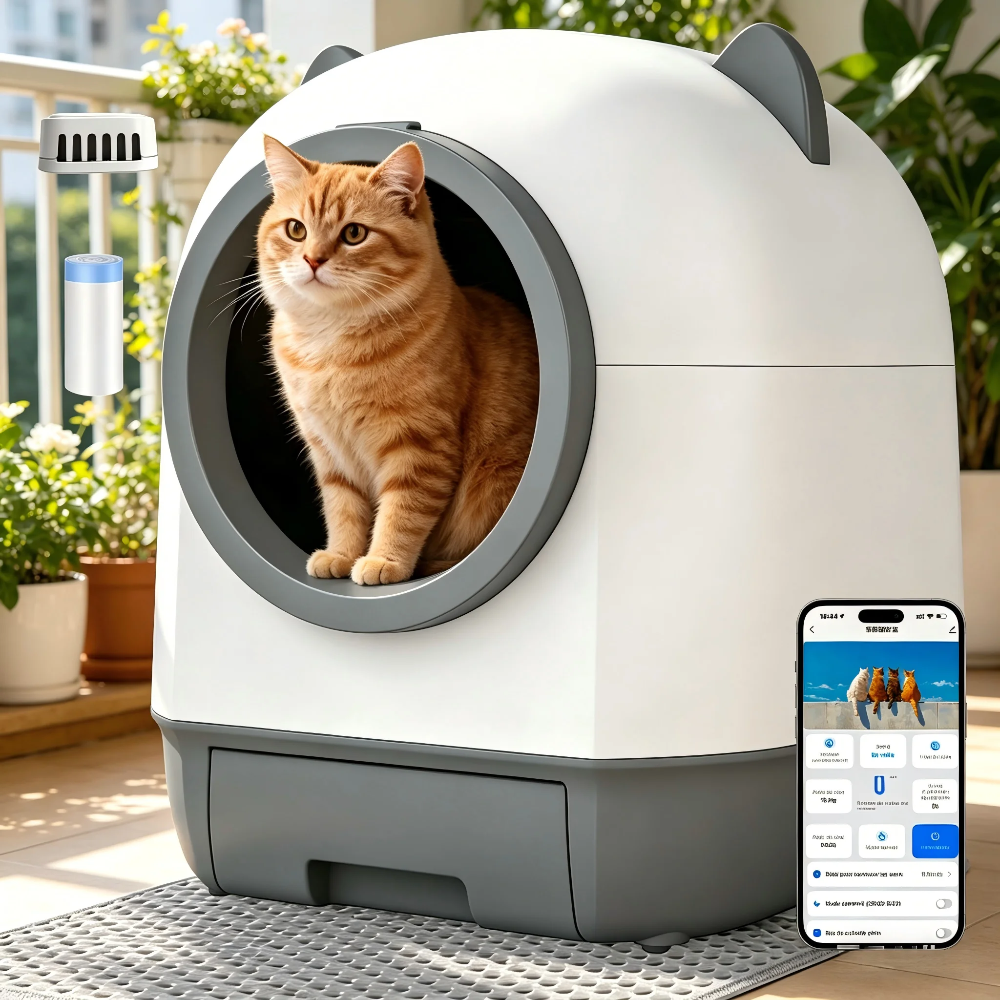 Litière automatique 65L avec WiFi et capteurs de sécurité