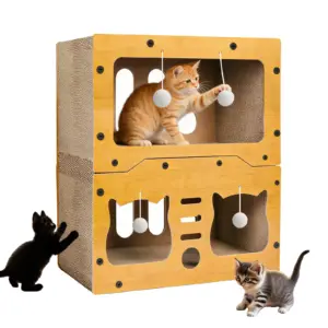 Maison à 3 niveaux avec griffoir tout-en-un pour chat