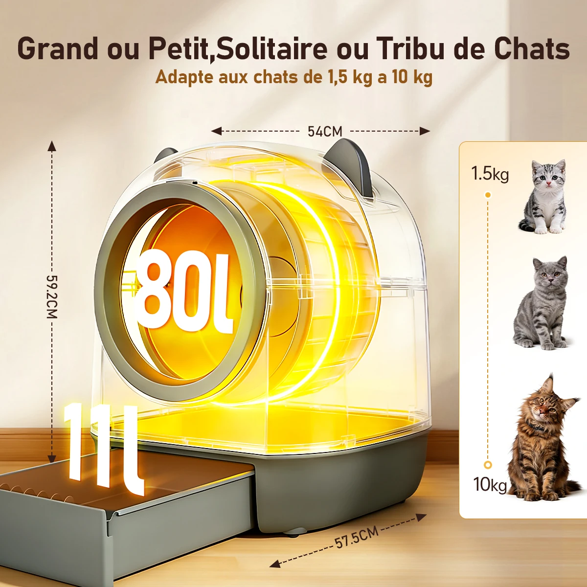Litière automatique 65L avec WiFi et capteurs de sécurité – Image 3