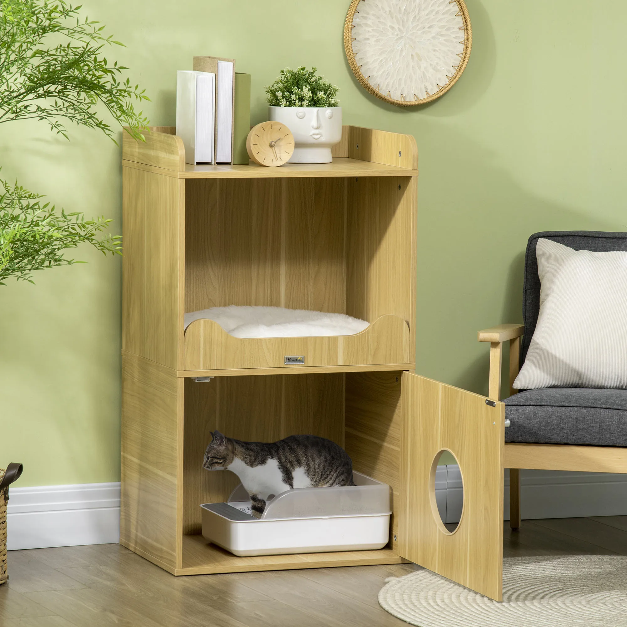 Meuble 3 niveaux avec litière cachée et coussin moelleux – Image 3
