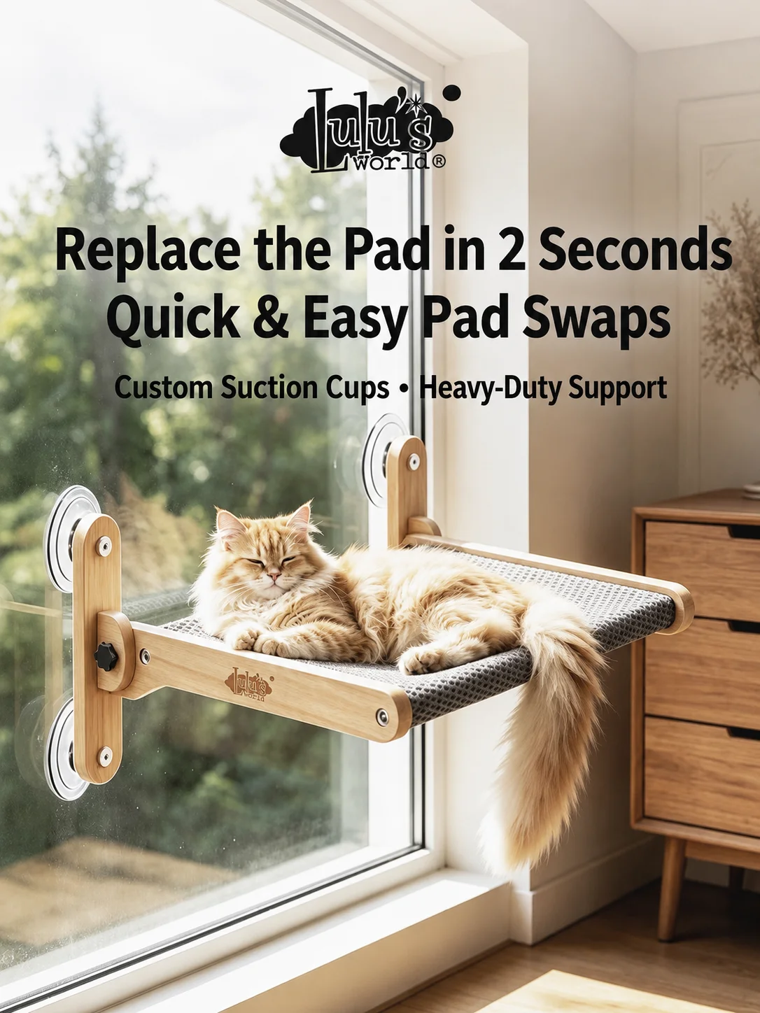 Hamac de fenêtre pliable pour chat avec ventouses solides