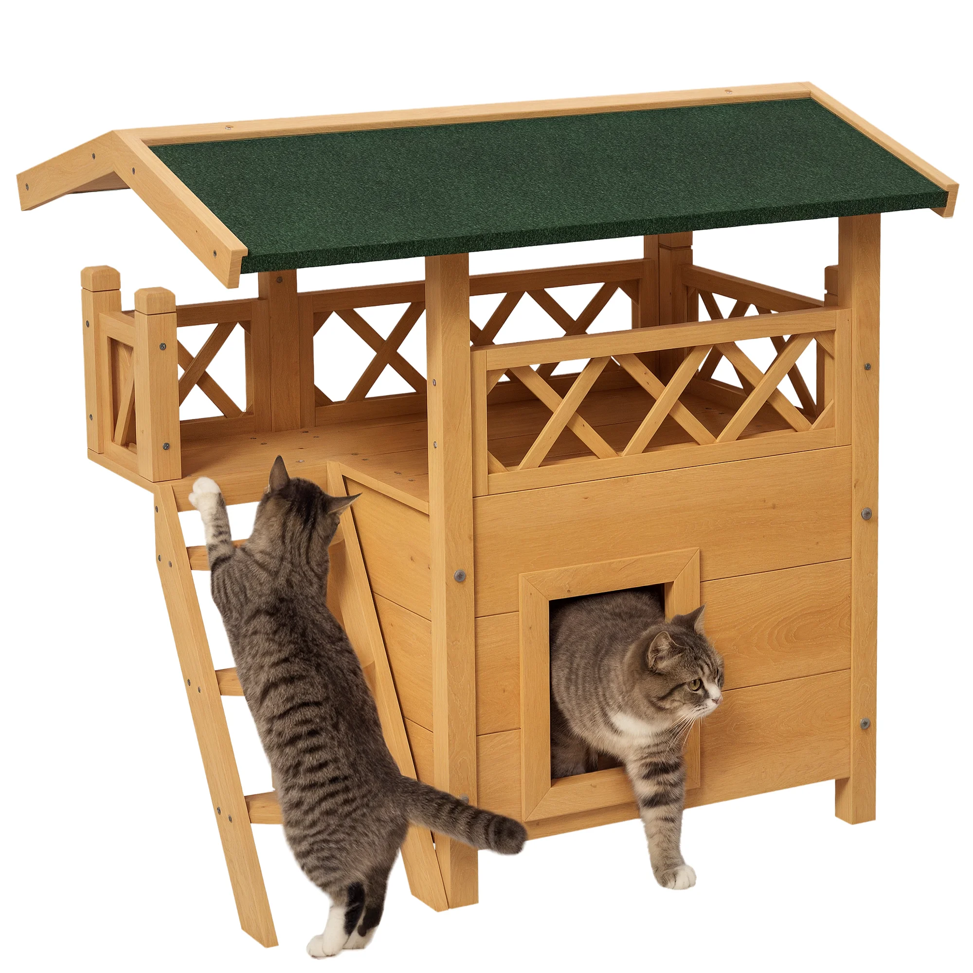 Villa pour chat en bois résistante aux intempéries avec balcon