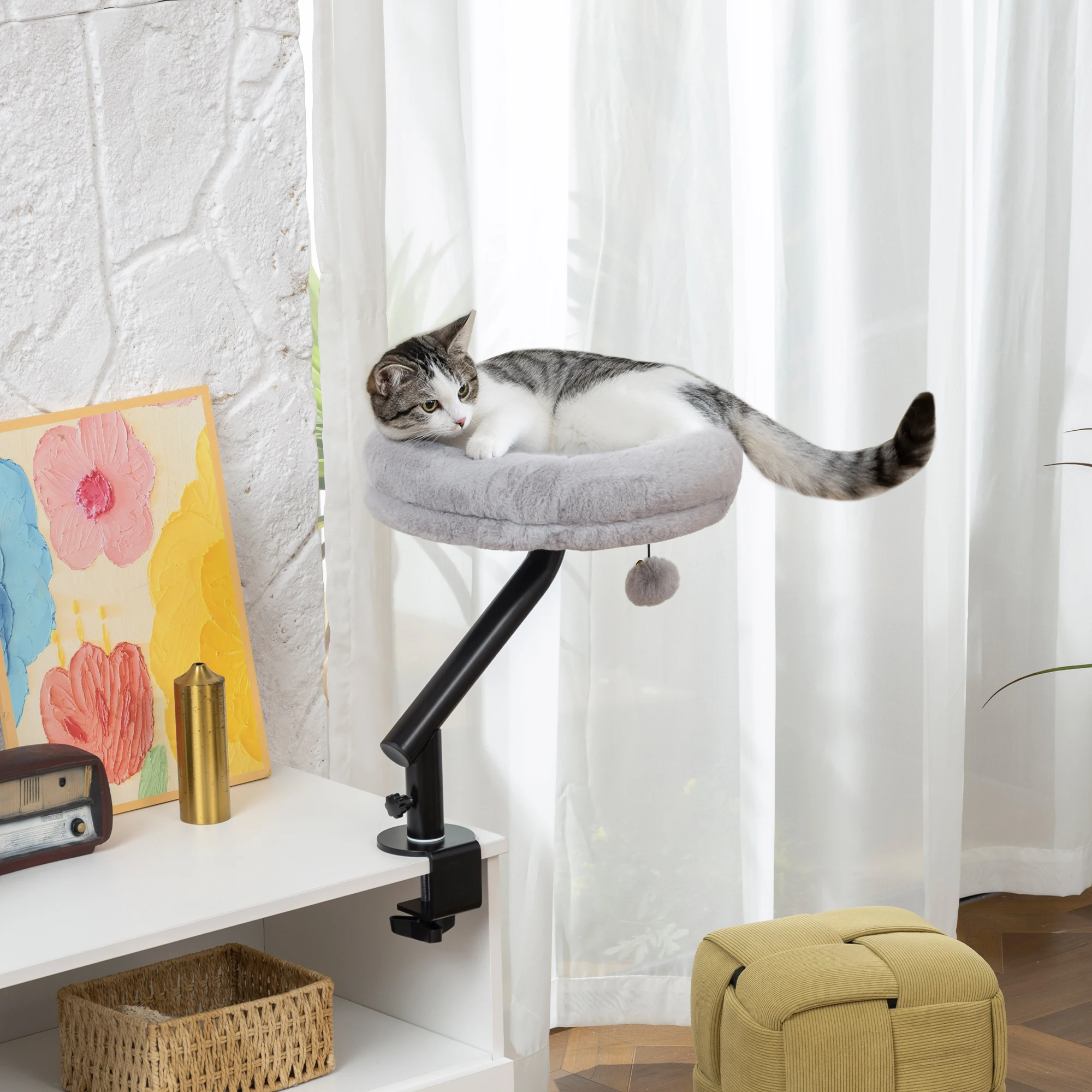 Lit pour chat gris rotatif 360° avec hauteur réglable – Image 3