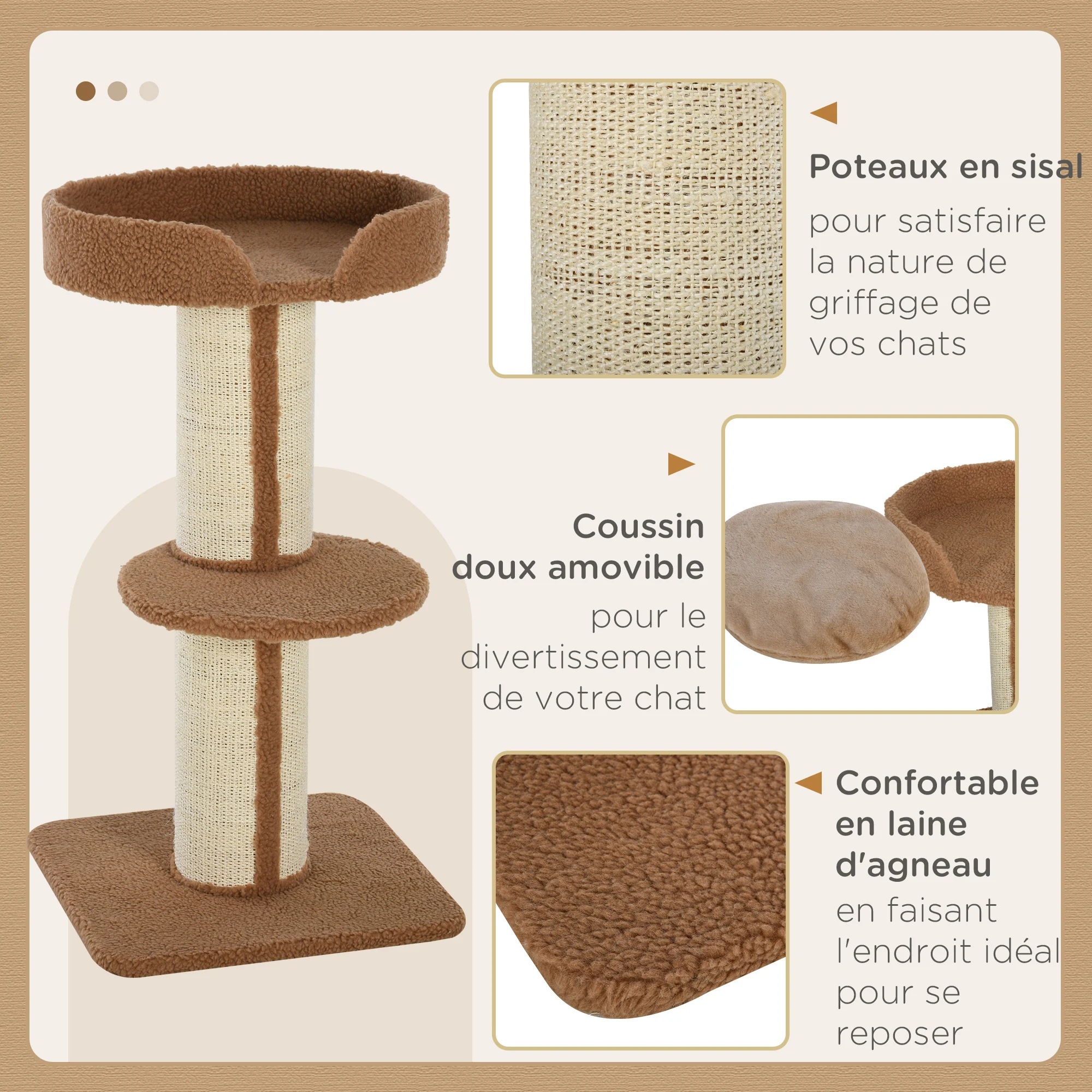 Arbre à chat avec centre d'activités, griffoir et deux plateformes – Image 2