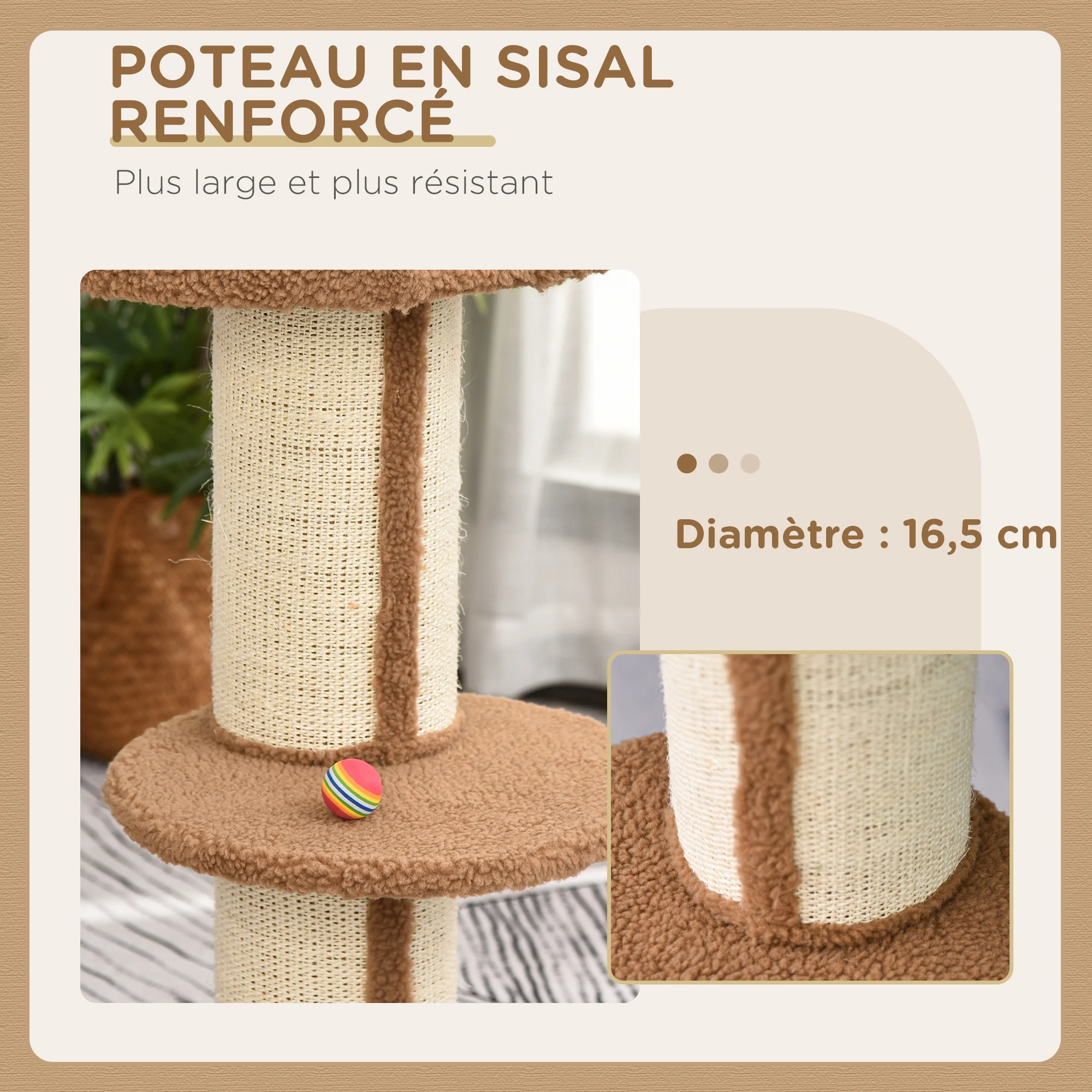 Arbre à chat avec centre d'activités, griffoir et deux plateformes – Image 3