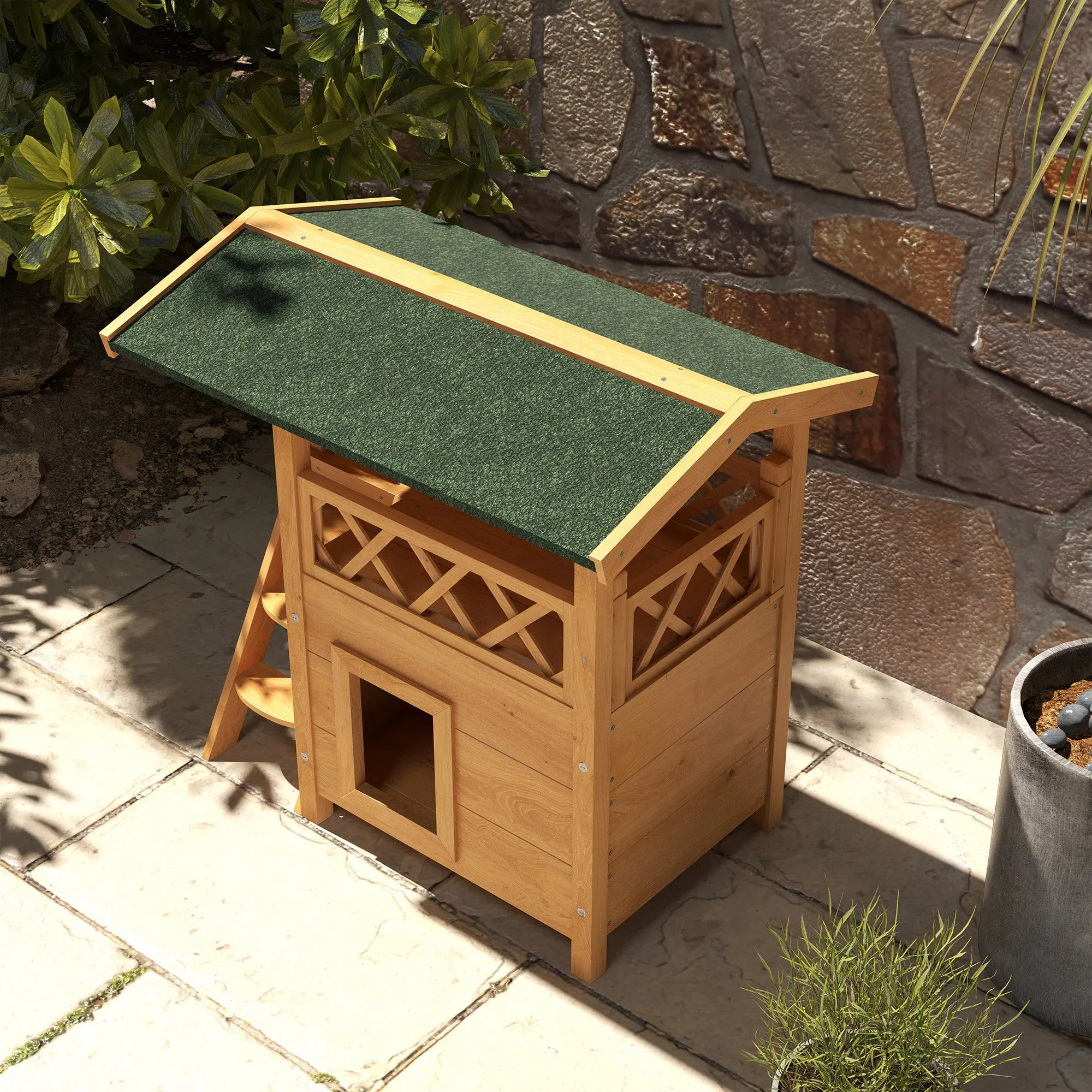 Villa pour chat en bois résistante aux intempéries avec balcon – Image 4