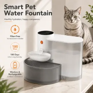 Fontaine à eau sans fil 3L pour chat avec séparation propre