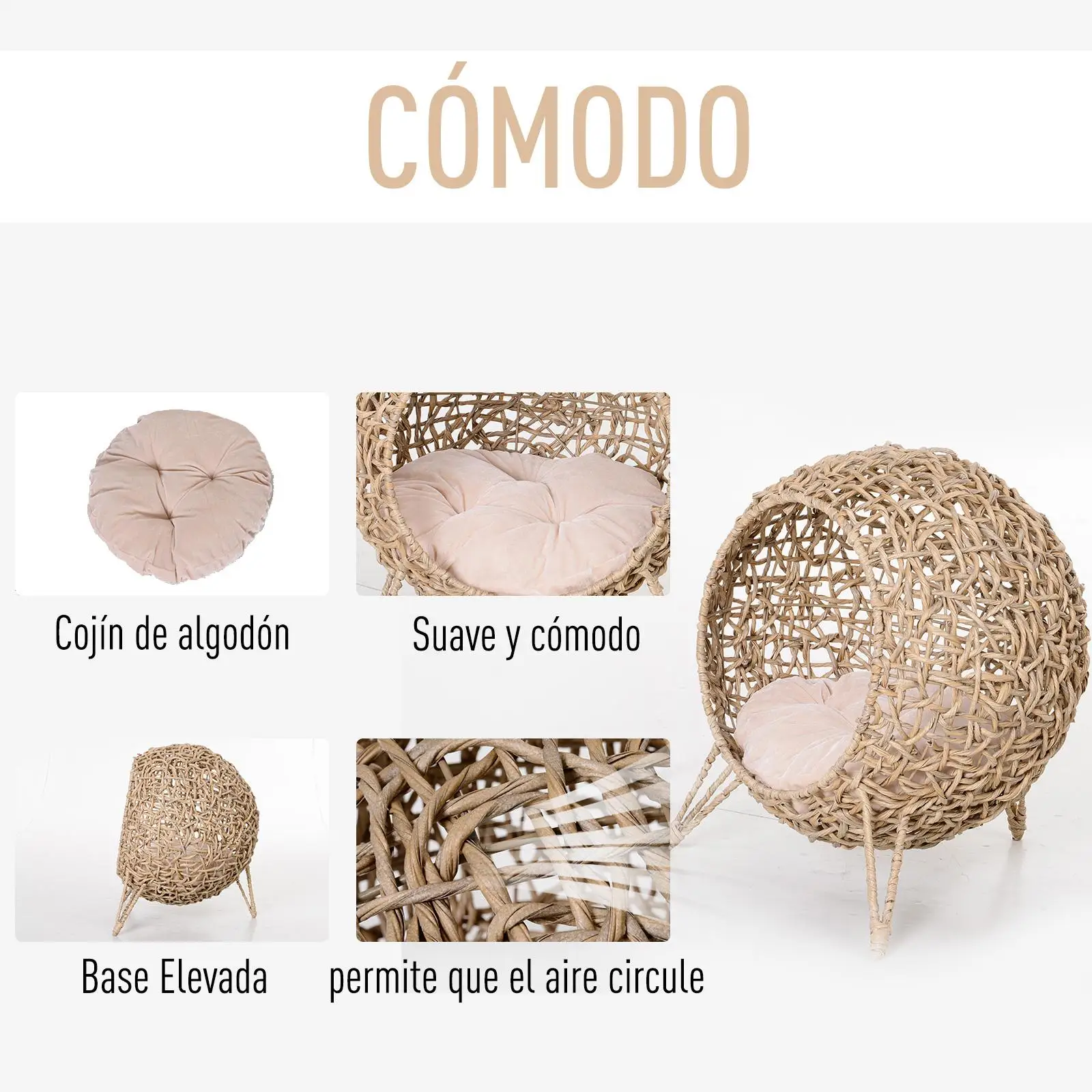 Nichoir en rotin synthétique avec coussin confort – Image 2