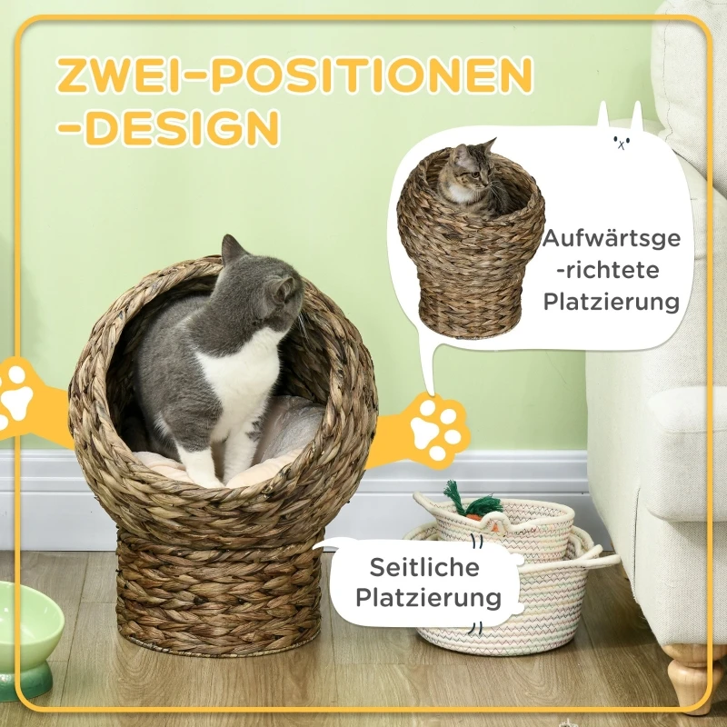 Panier cabane en rotin avec coussin moelleux pour chat – Image 3