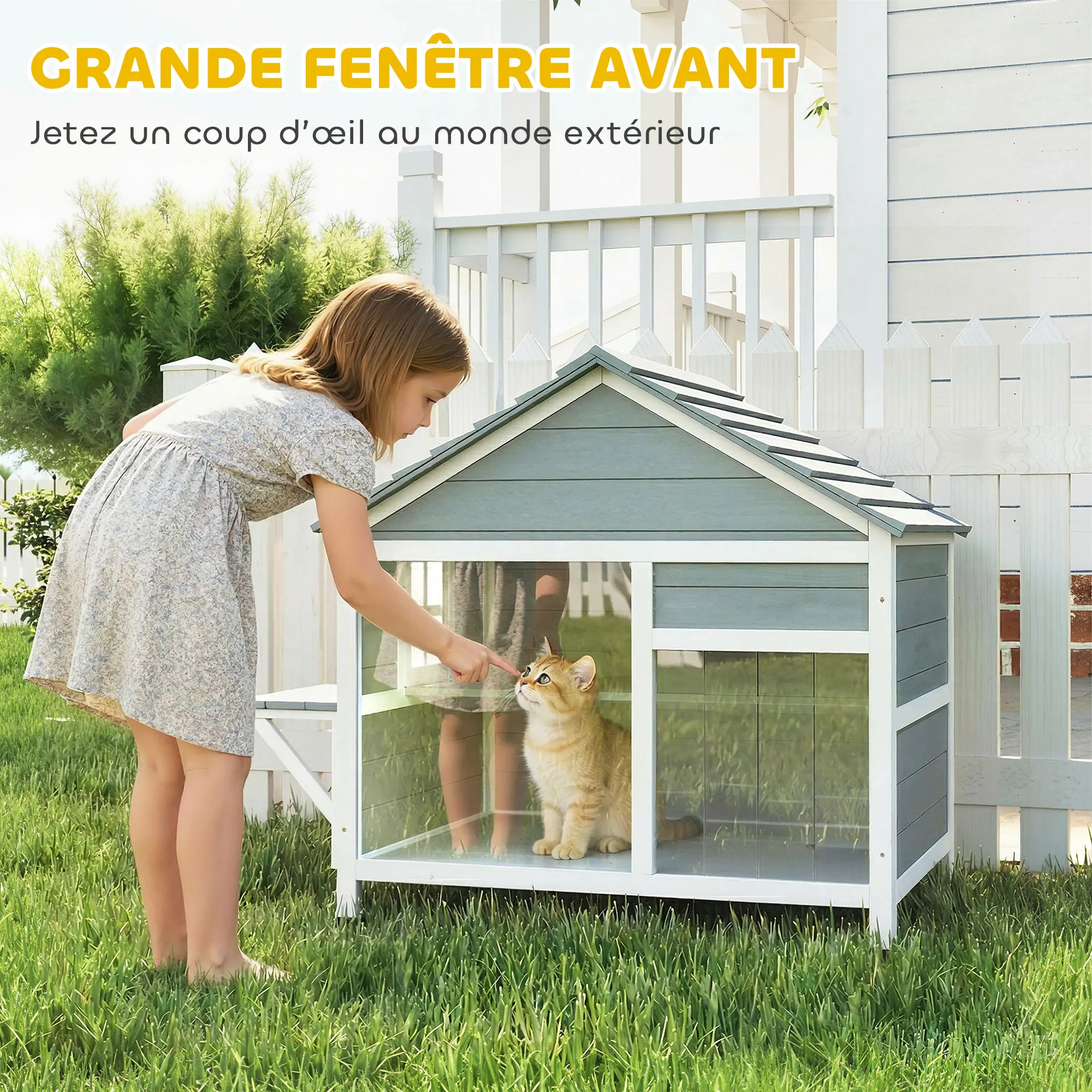 Maison extérieure pour chat avec toit ouvrant et terrasse – Image 4
