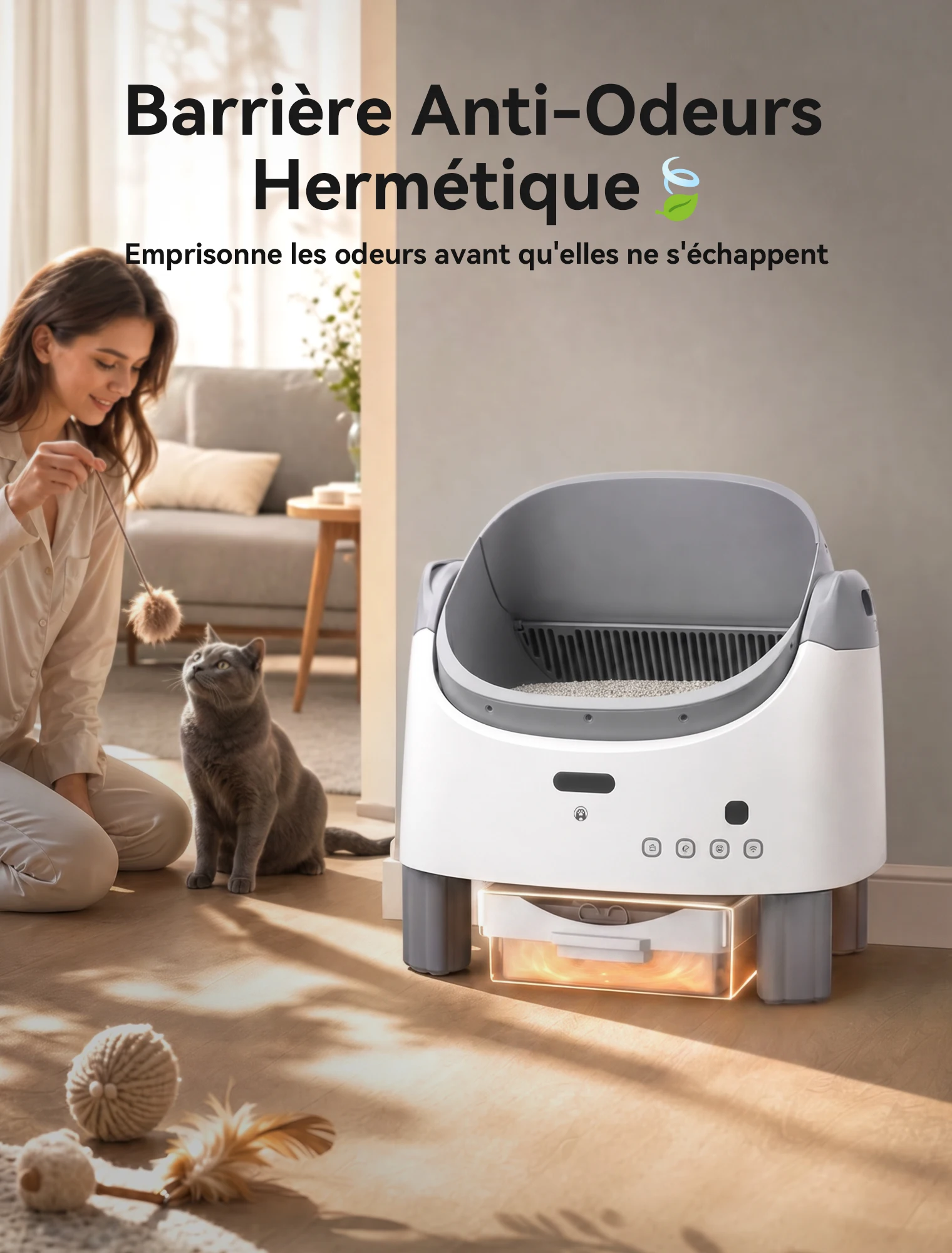 Toilette automatique pour chat avec grande capacité 95L et contrôle à distance – Image 2