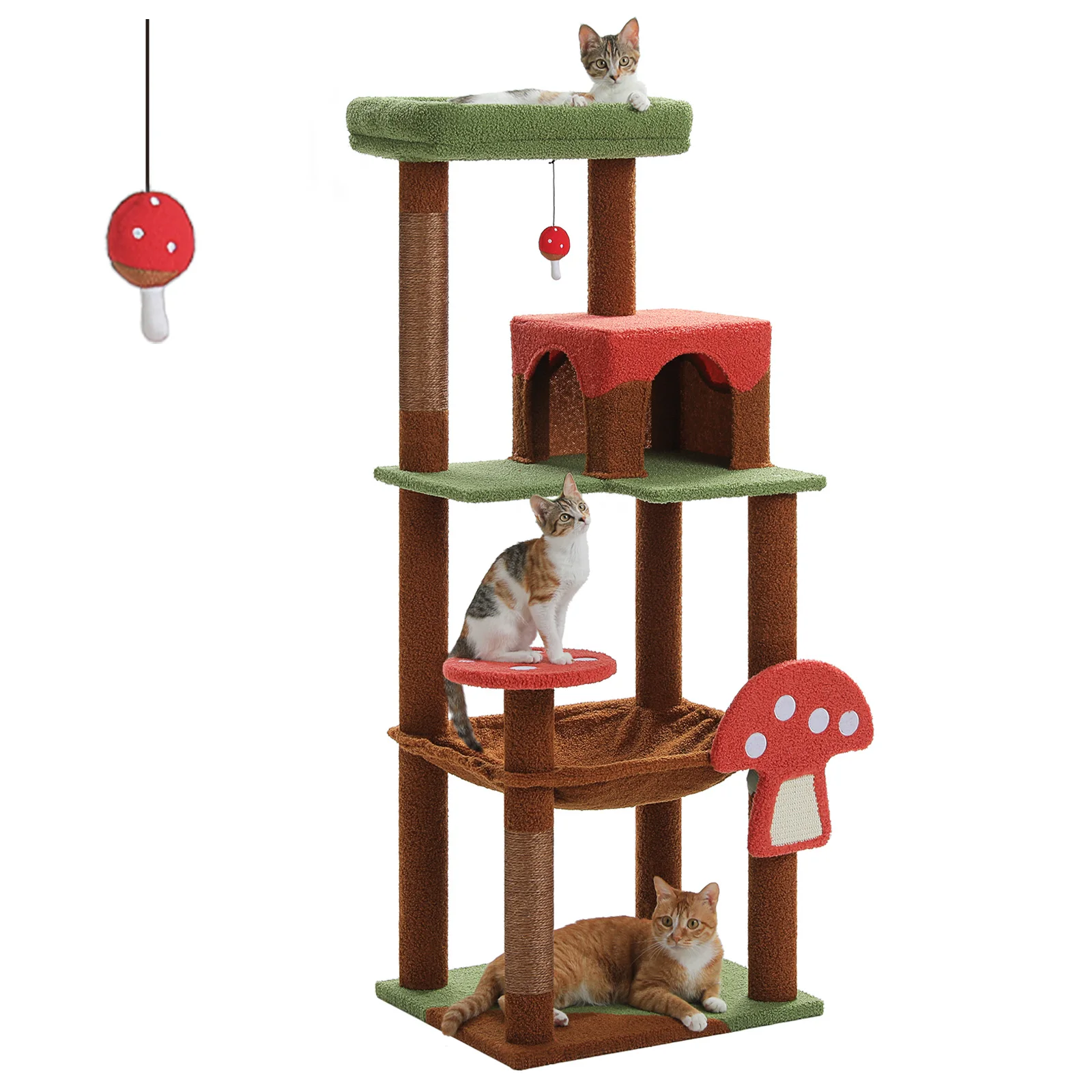 Arbre à chat champignon réglable en hauteur avec perche et hamac – Image 4