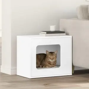Maison d'intérieur en bois blanc avec espace couvert pour chat