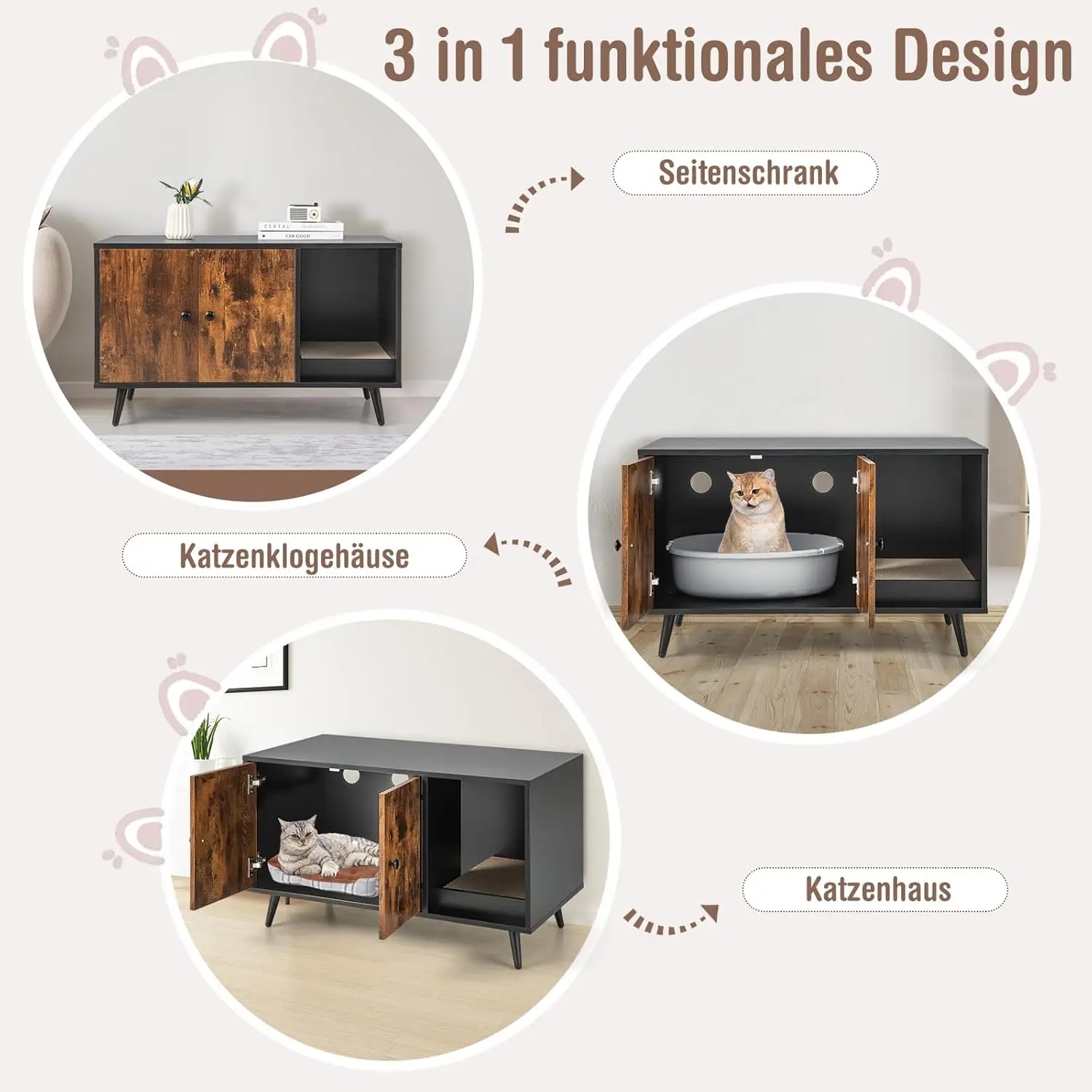 Table d'appoint 2 en 1 avec litière intégrée – Image 4
