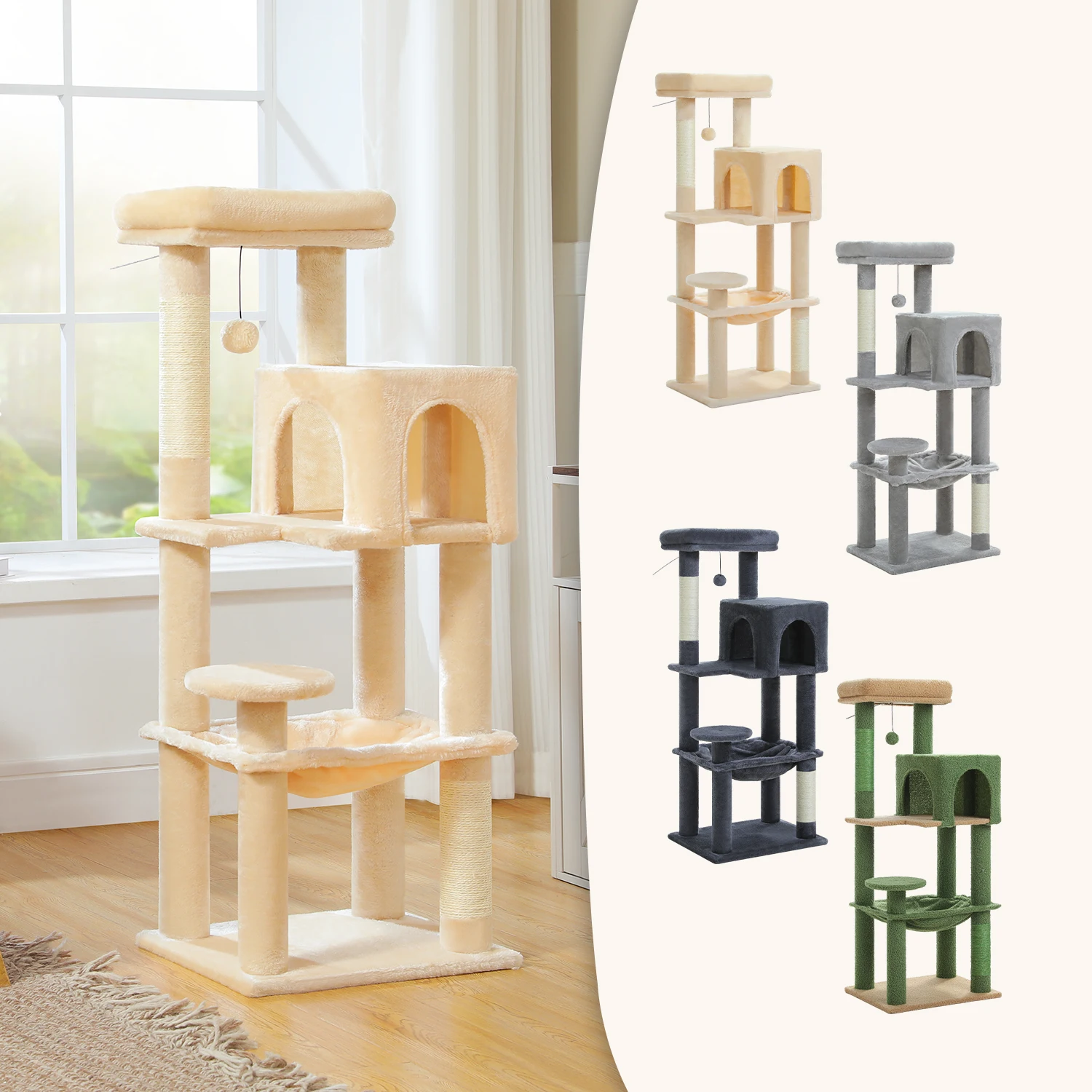 Arbre à chat 5 niveaux avec griffoir en sisal, 113 cm
