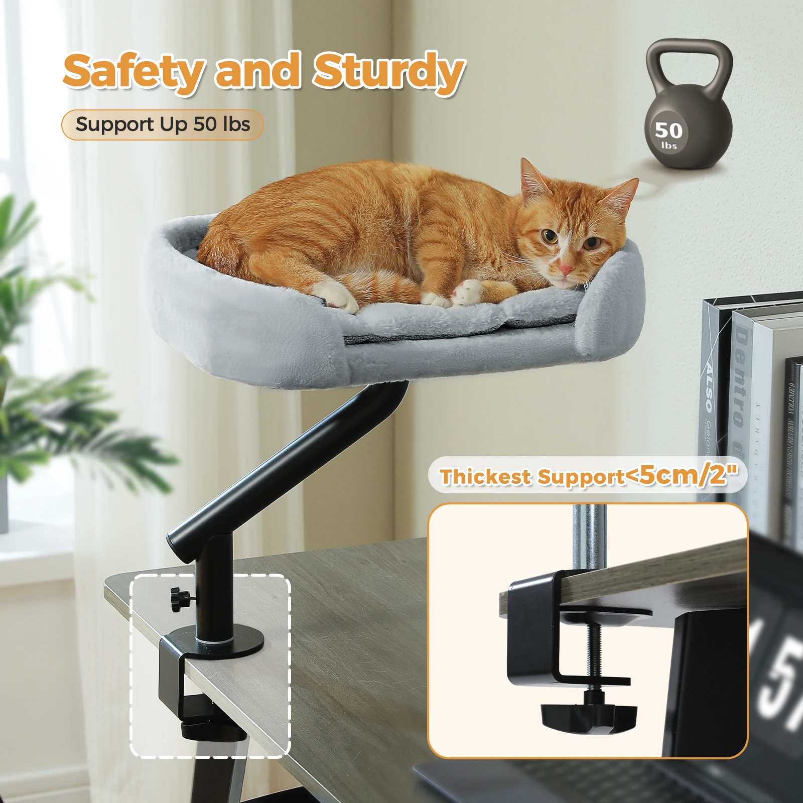 Lit hamac rotatif 360° pour chat, perchoir réglable – Image 3