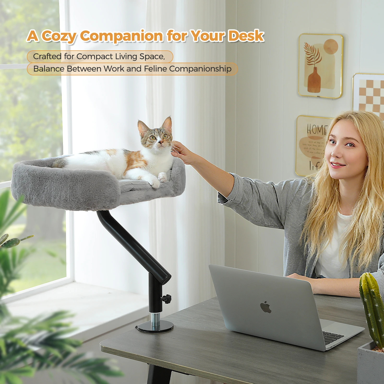 Lit de bureau rotatif 360° pour chat avec hamac réglable – Image 4