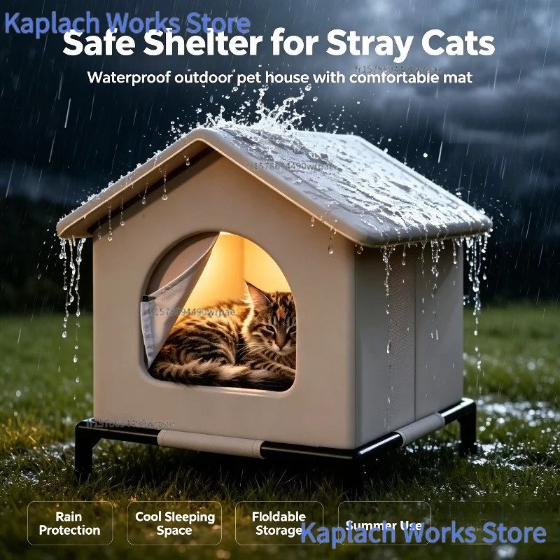 Abri pliable imperméable pour chat errant avec tapis – Image 2