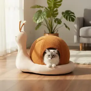 Cocon escargot moelleux et lavable pour chat d'intérieur