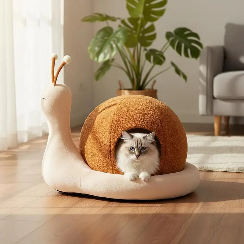 Cocon escargot moelleux et lavable pour chat d'intérieur