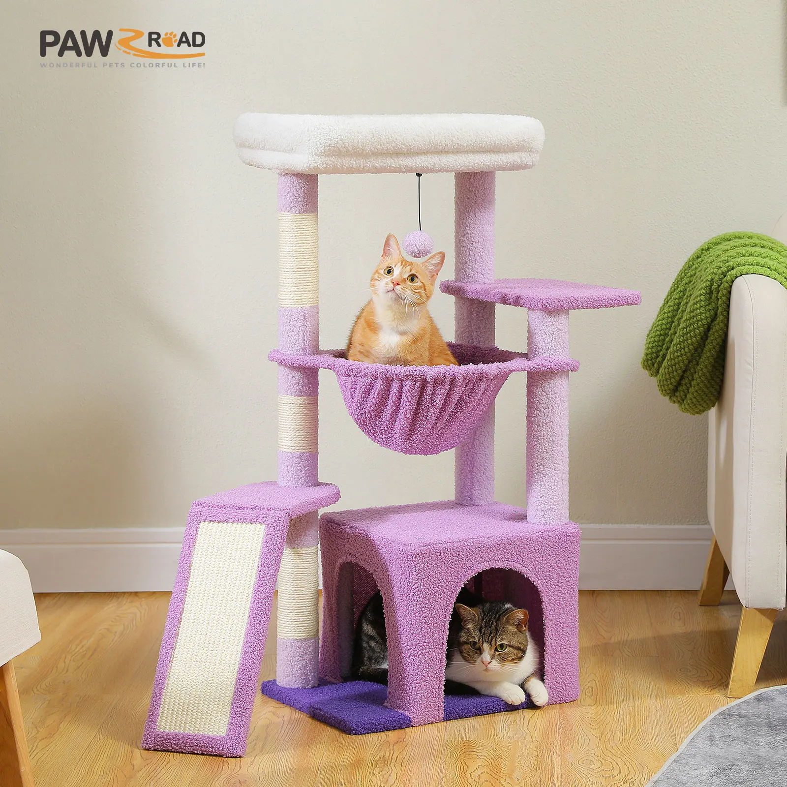 Petite tour à chat avec grand condo, griffoirs et hamac – Image 3
