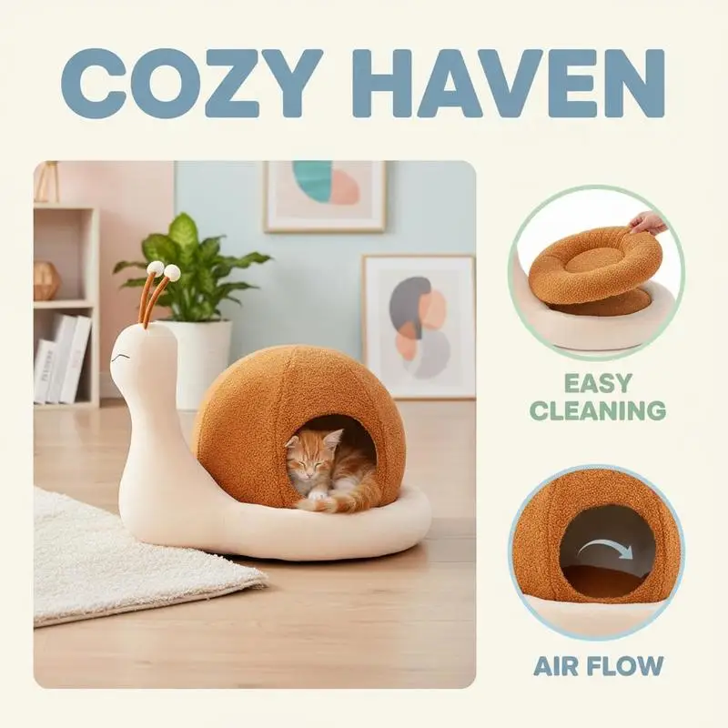Cocon escargot moelleux et lavable pour chat d'intérieur – Image 4