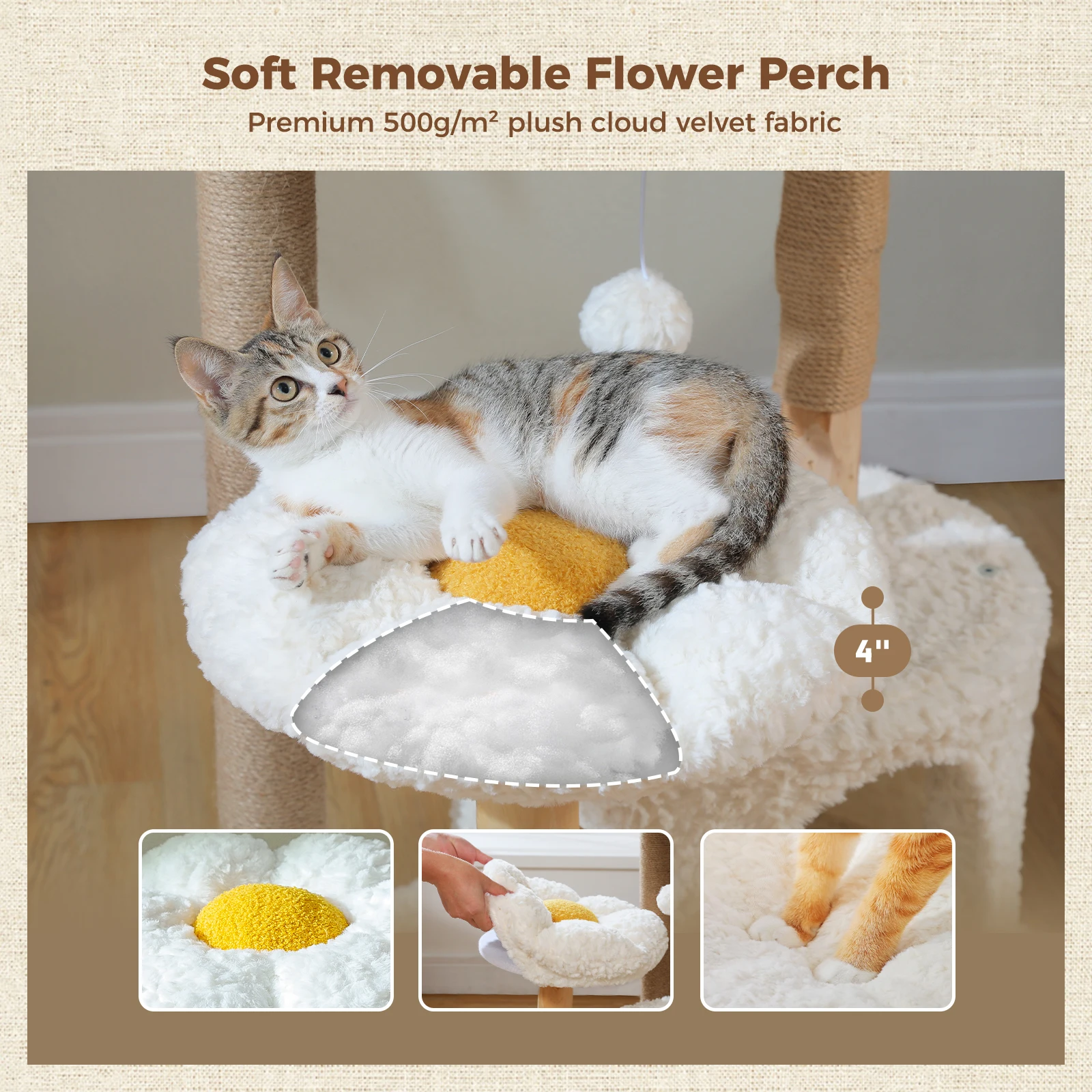 Arbre à chat design en bois massif avec condo et hamac – Image 4