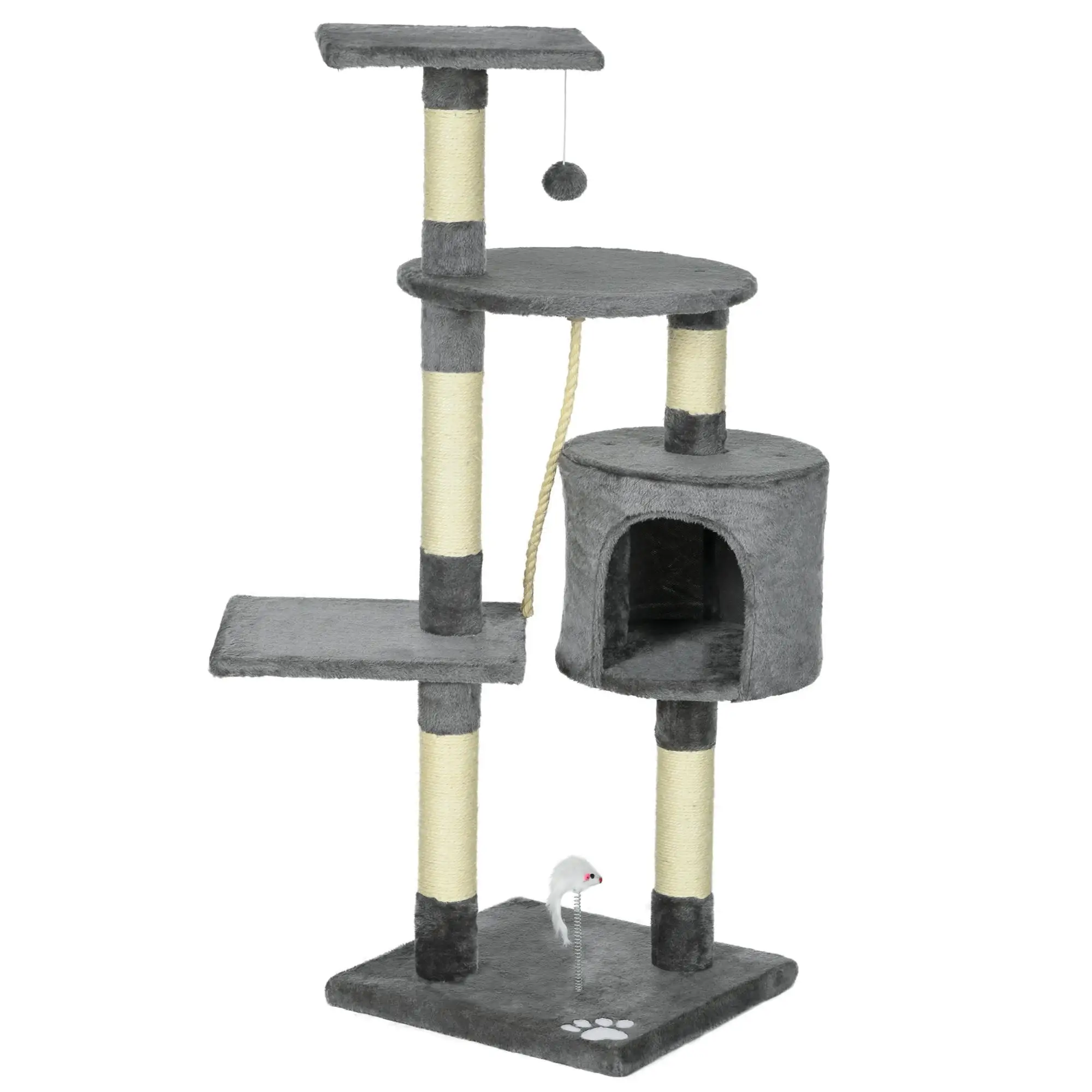 Arbre à chat cheminée avec niche et jouets suspendus – Image 4