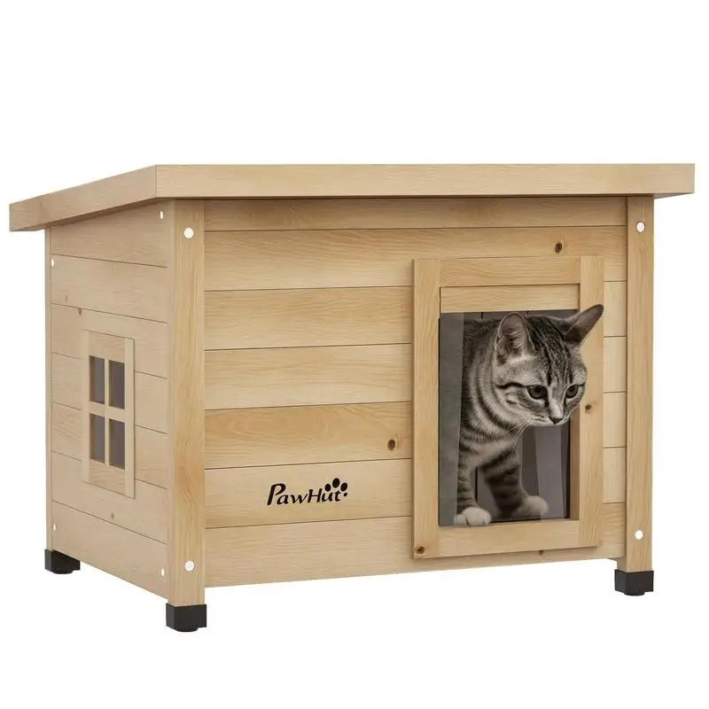 Maison d'extérieur surélevée en bois avec toit en asphalte pour chats