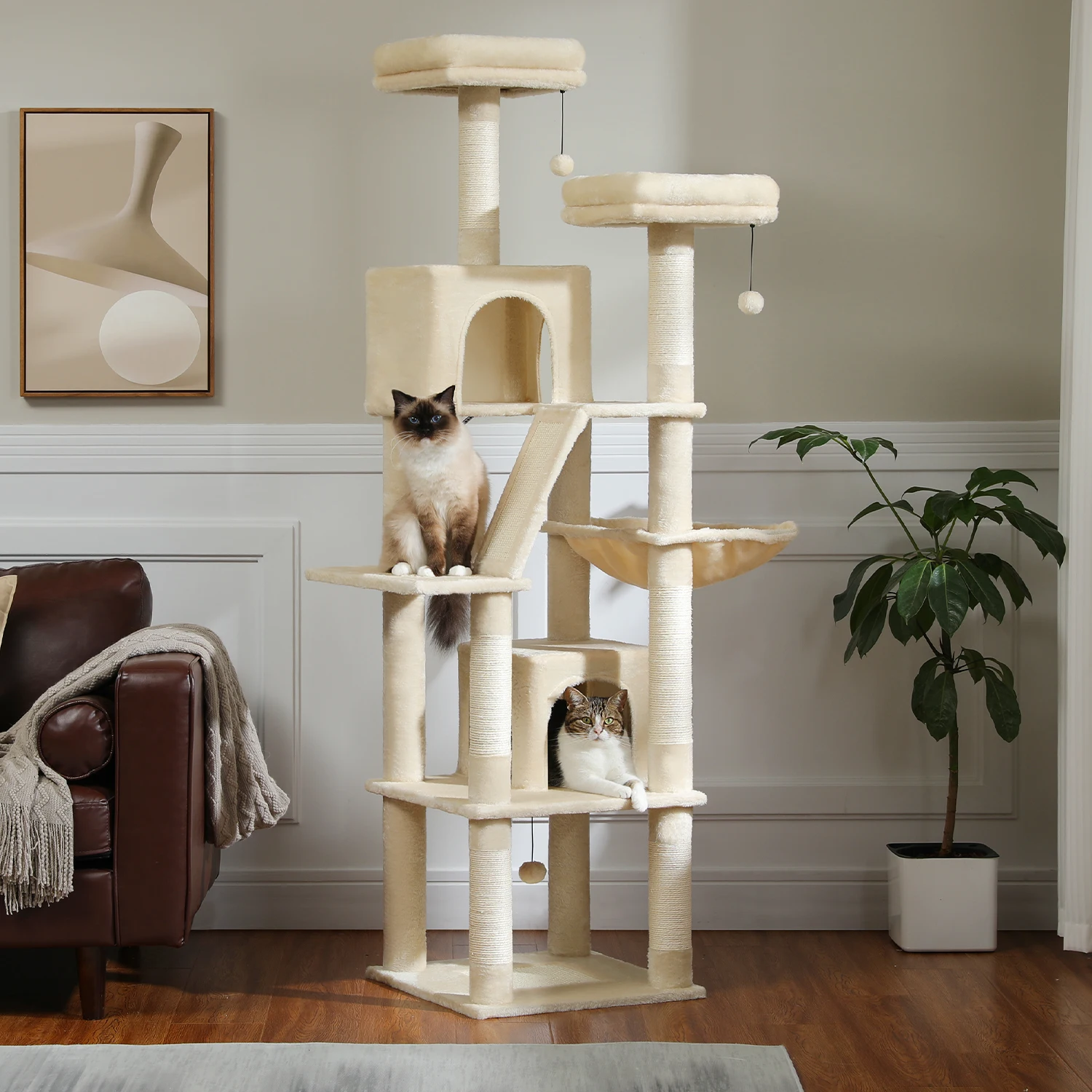 Grand arbre à chat en peluche multi-niveaux avec condo et griffoirs – Image 3